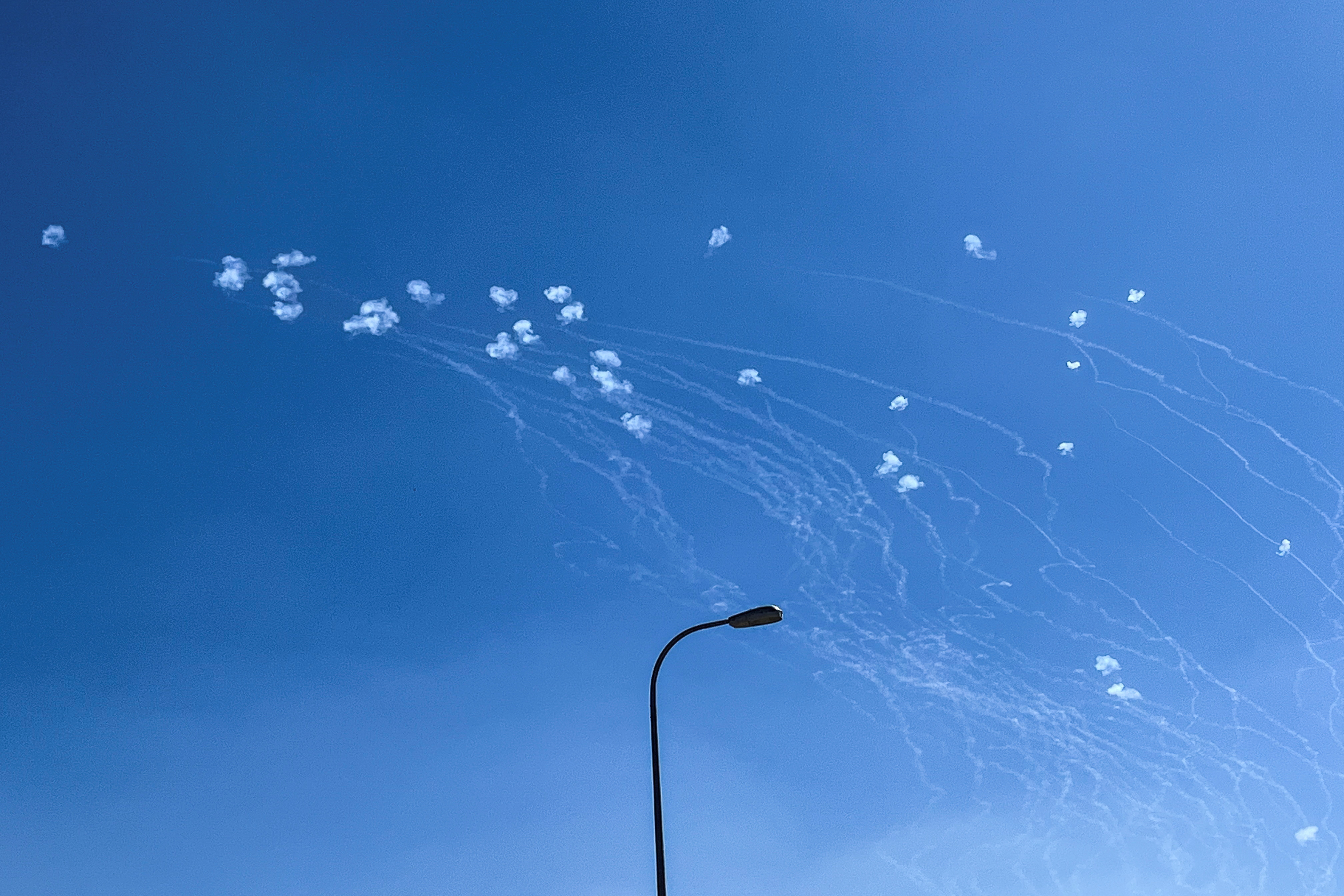 Israel's Iron Dome anti-missile defense system intercepts rockets fired from Lebanon, amid cross-border hostilities between Hezbollah and Israel, as seen from northern Israel