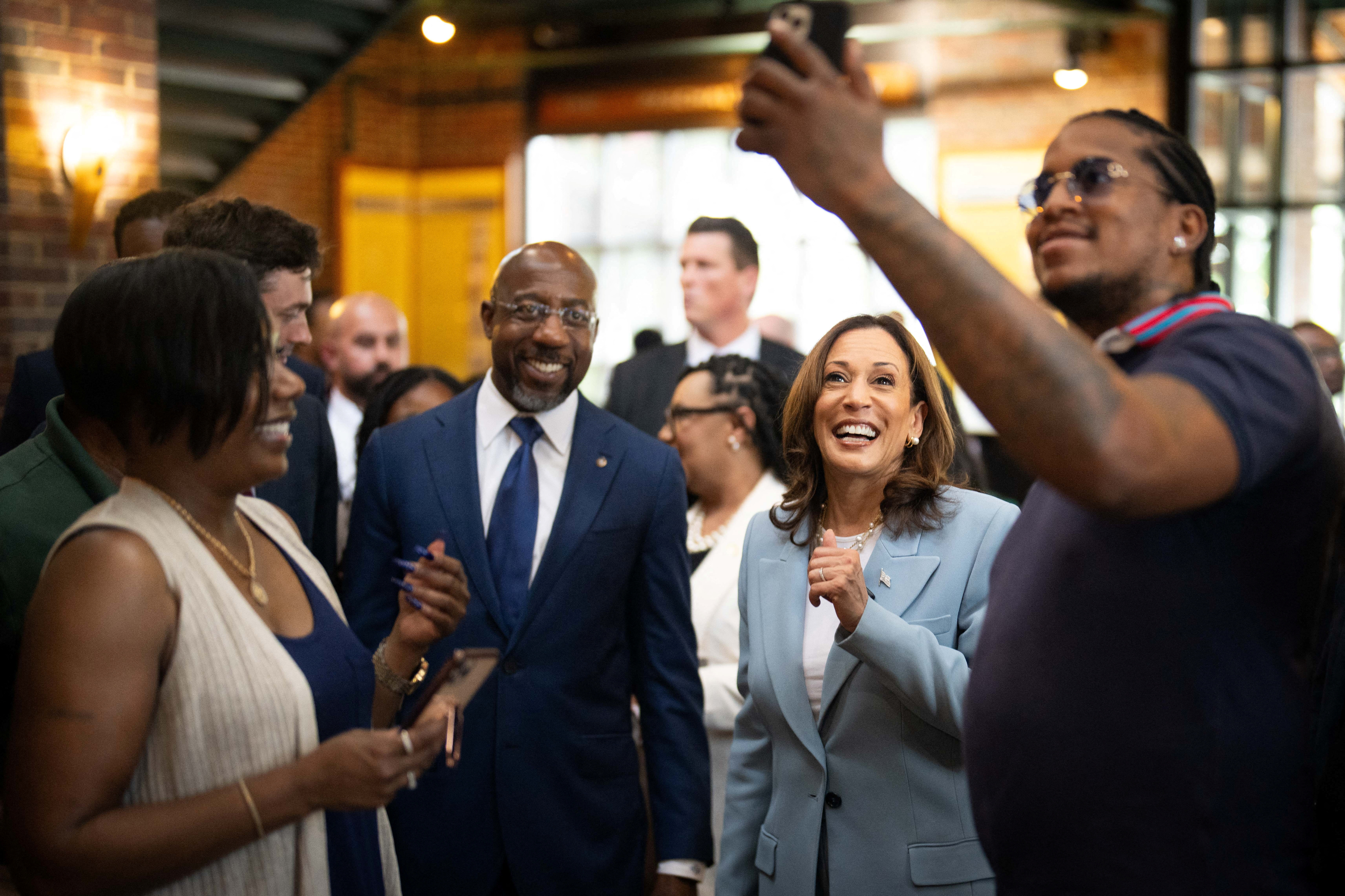 U.S. Vice President Kamala Harris visits Paschal's, a historic Black-owned restaurant in Atlanta, Georgia