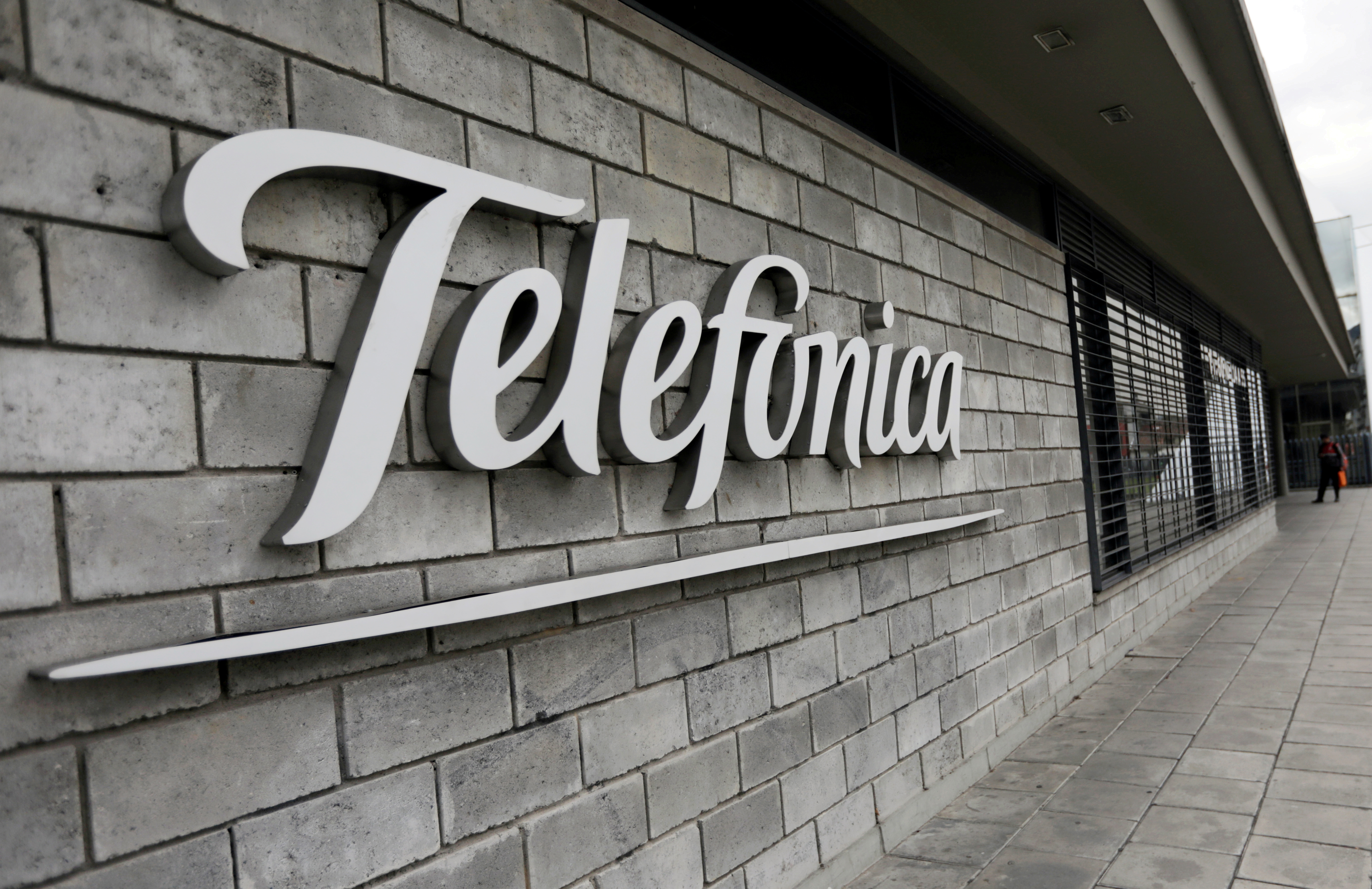 The logo of Telefonica is seen on company's headquarters in Bogota, Colombia May 28, 2019. REUTERS/Luisa Gonzalez