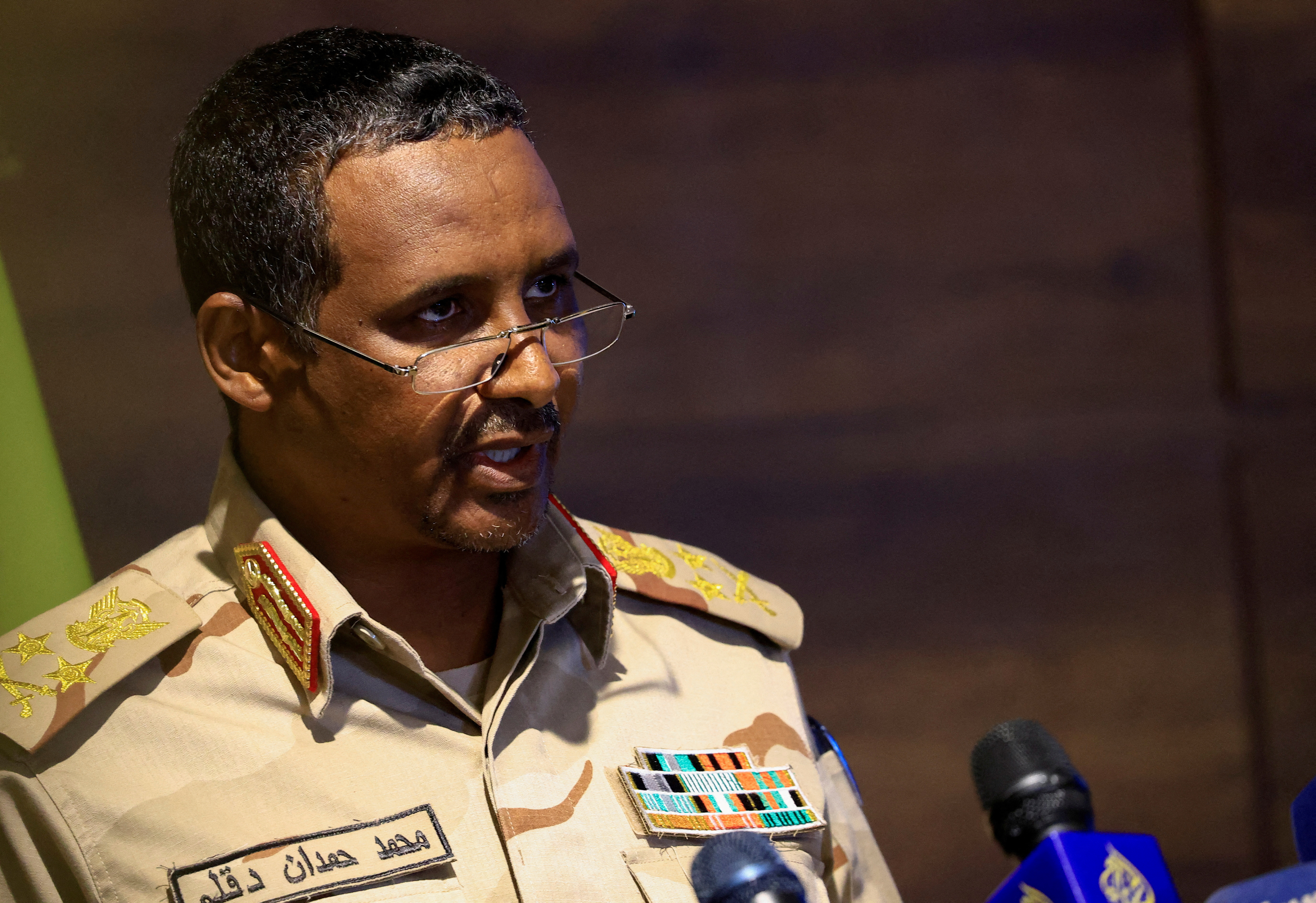 Deputy head of Sudan's sovereign council General Mohamed Hamdan Dagalo speaks during a press conference in Khartoum