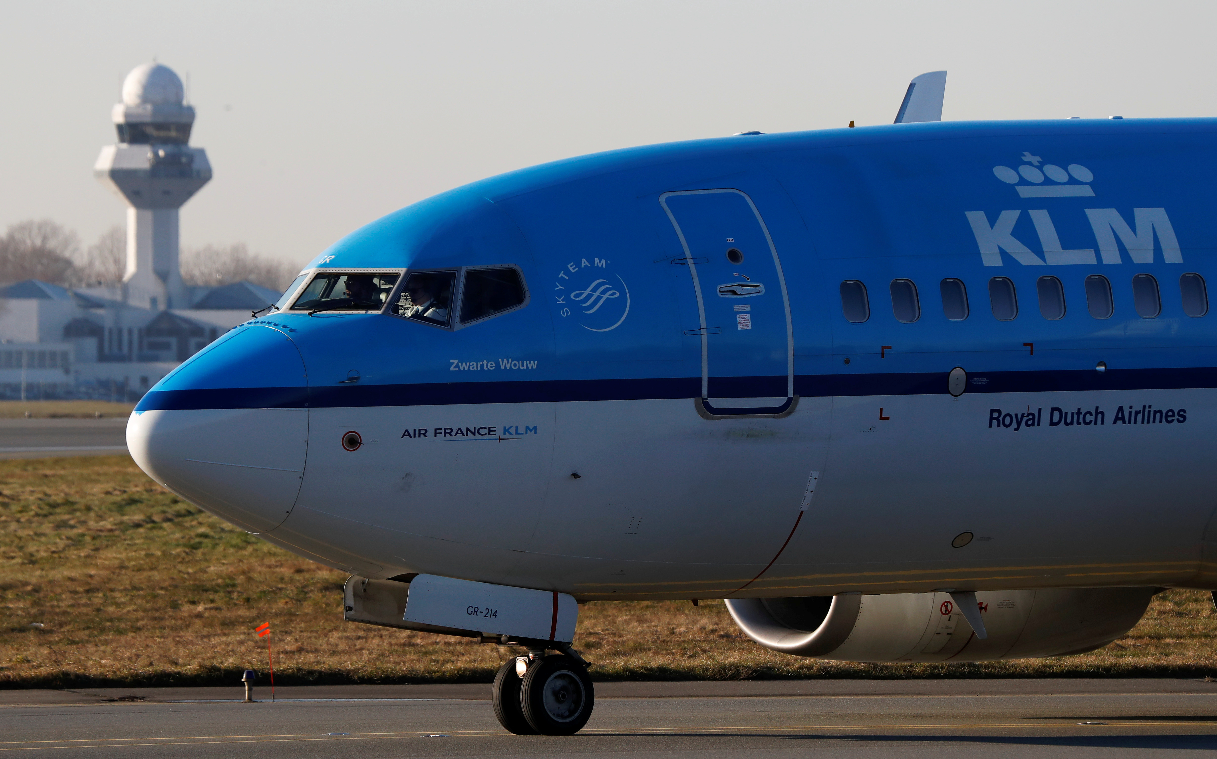 KLM Boeing 737 aircraft taxis to runway at the Chopin International Airport in Warsaw