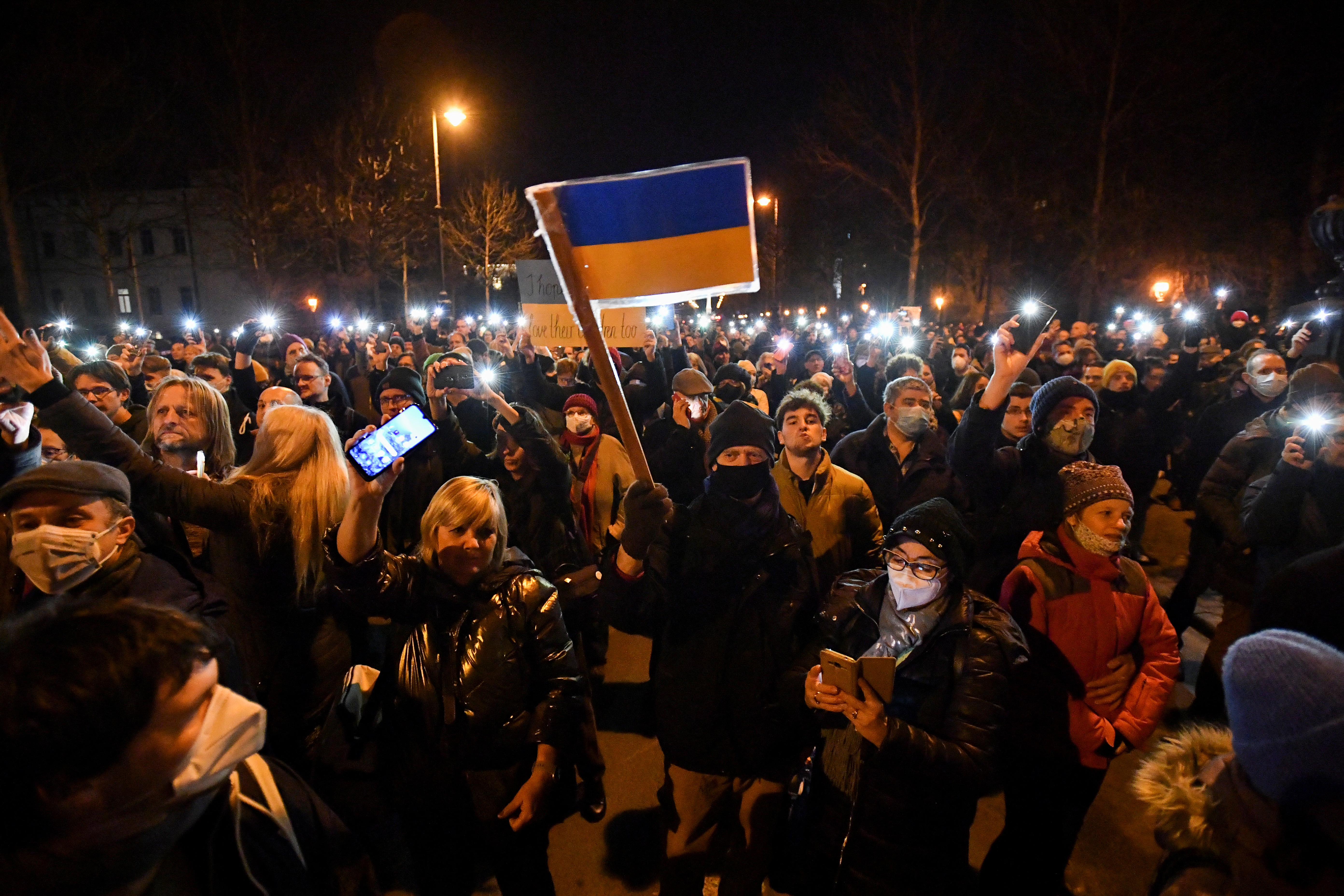 People protest in support of Ukraine, in Budapest