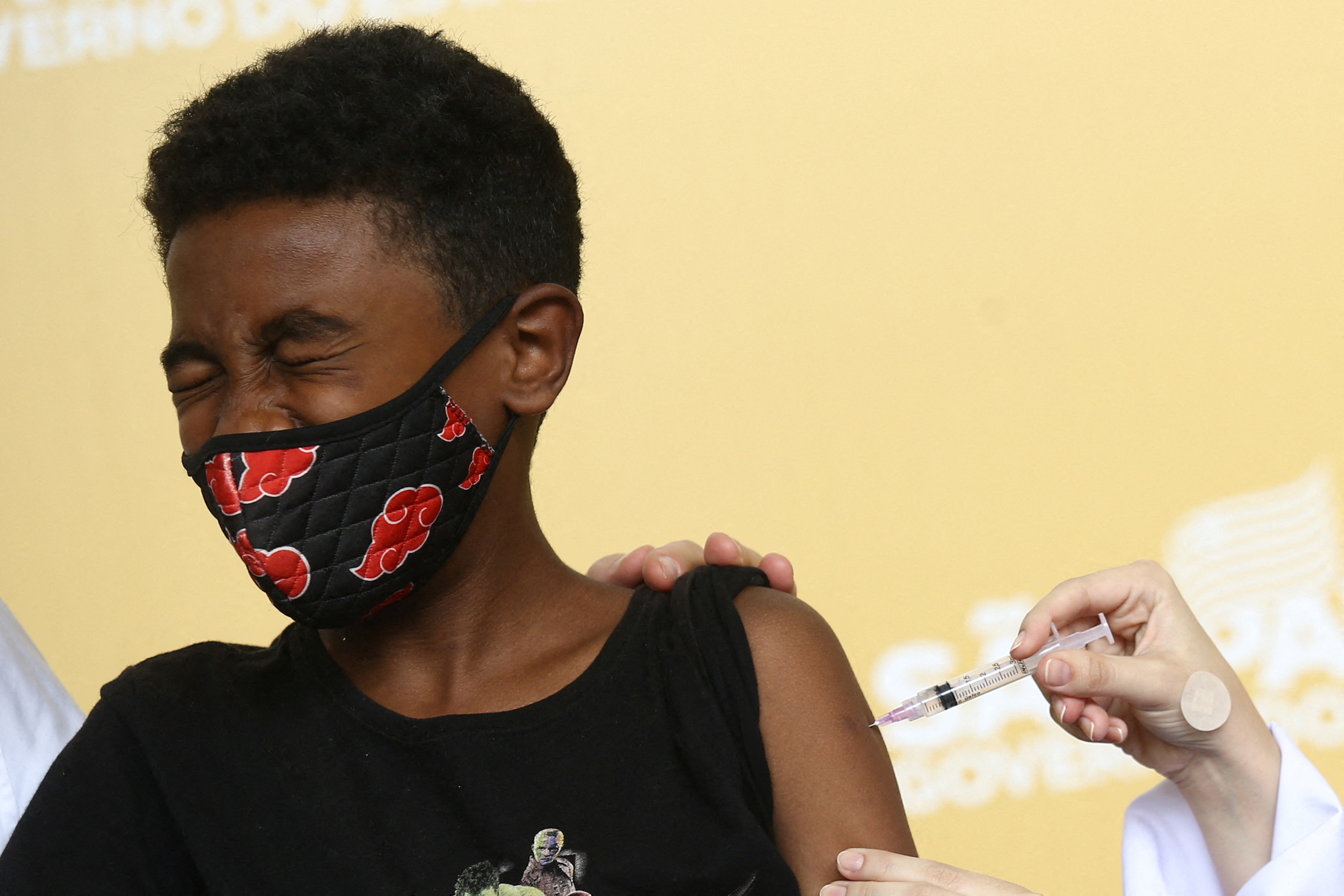 Children receive COVID-19 vaccine in Sao Paulo