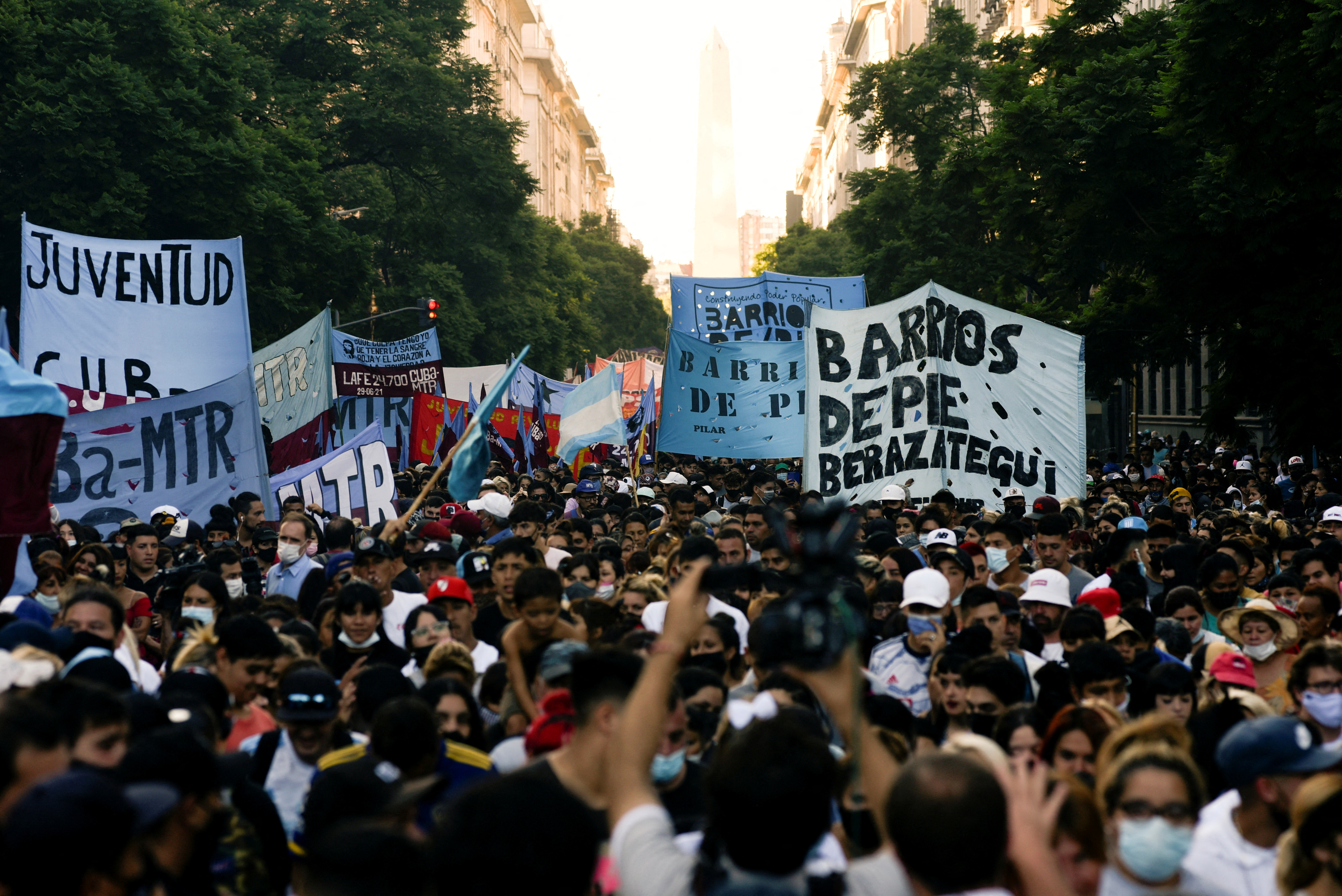 Demonstrators take part in a protest against the government's agreement with the International Monetary Fund (IMF), in Buenos Aires, Argentina February 8, 2022. REUTERS/Mariana Nedelcu 