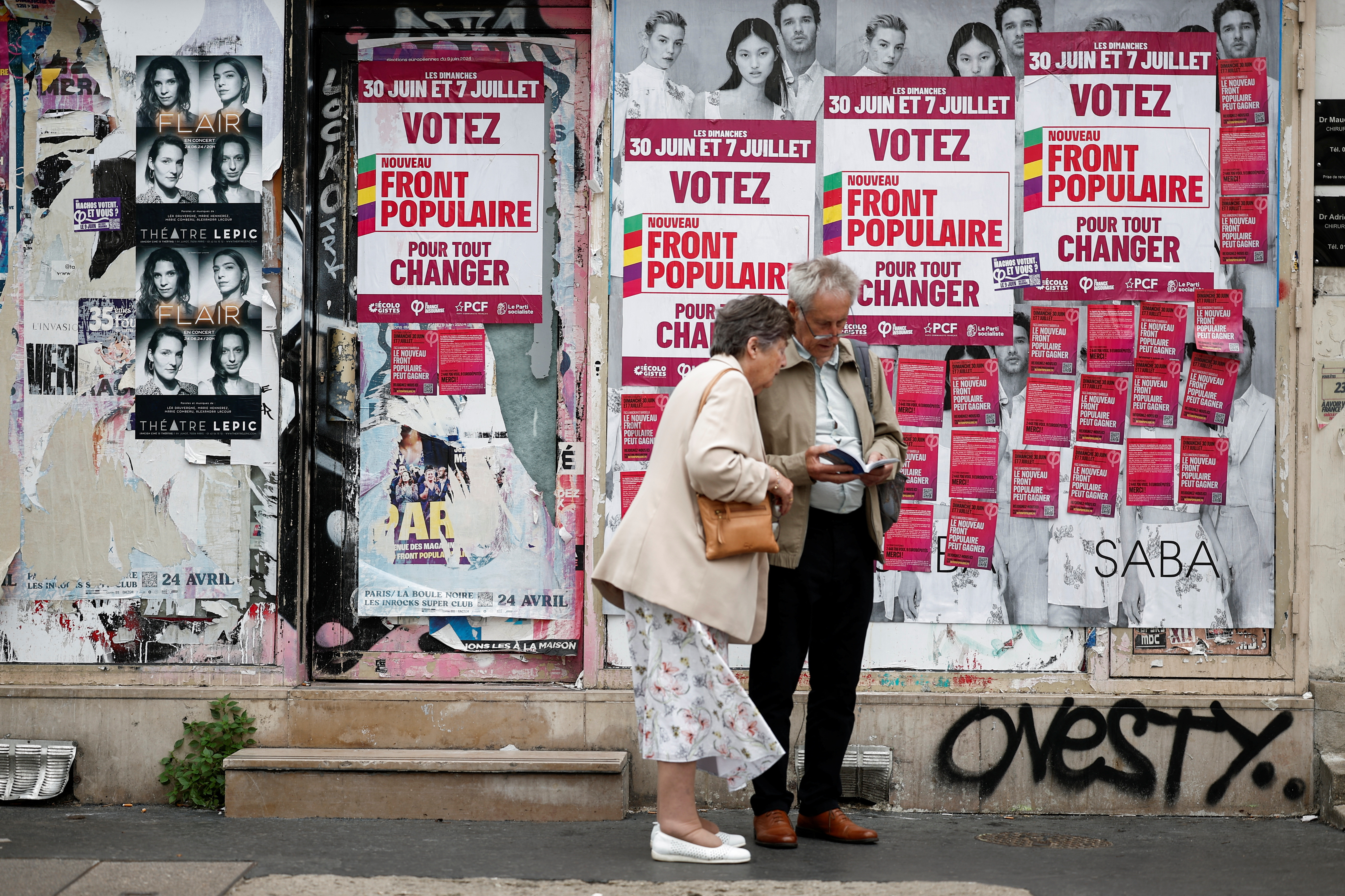 Election boards are seen ahead of the French parliamentary elections
