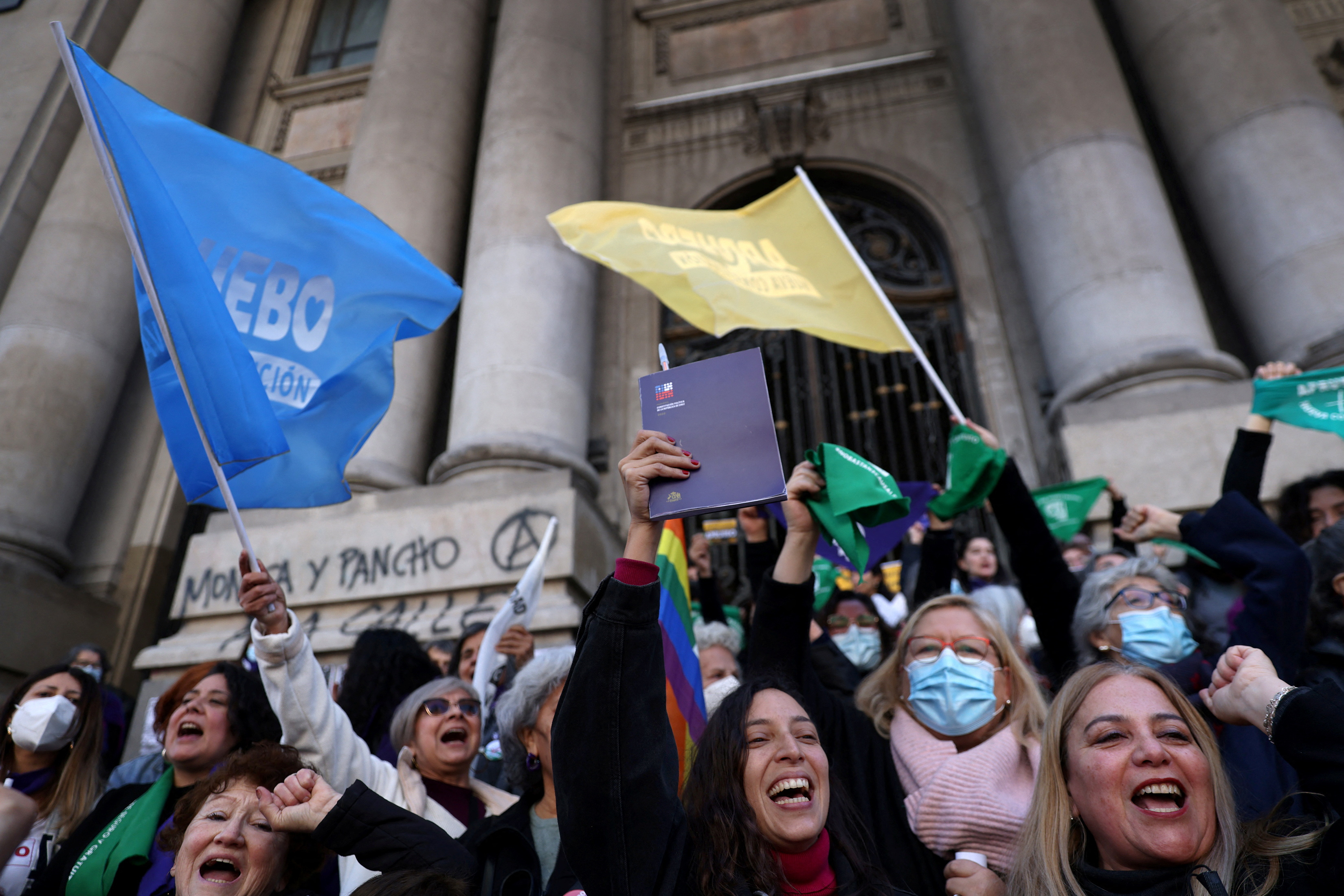 Demonstrators gather in support for the proposed new constitution, in Santiago