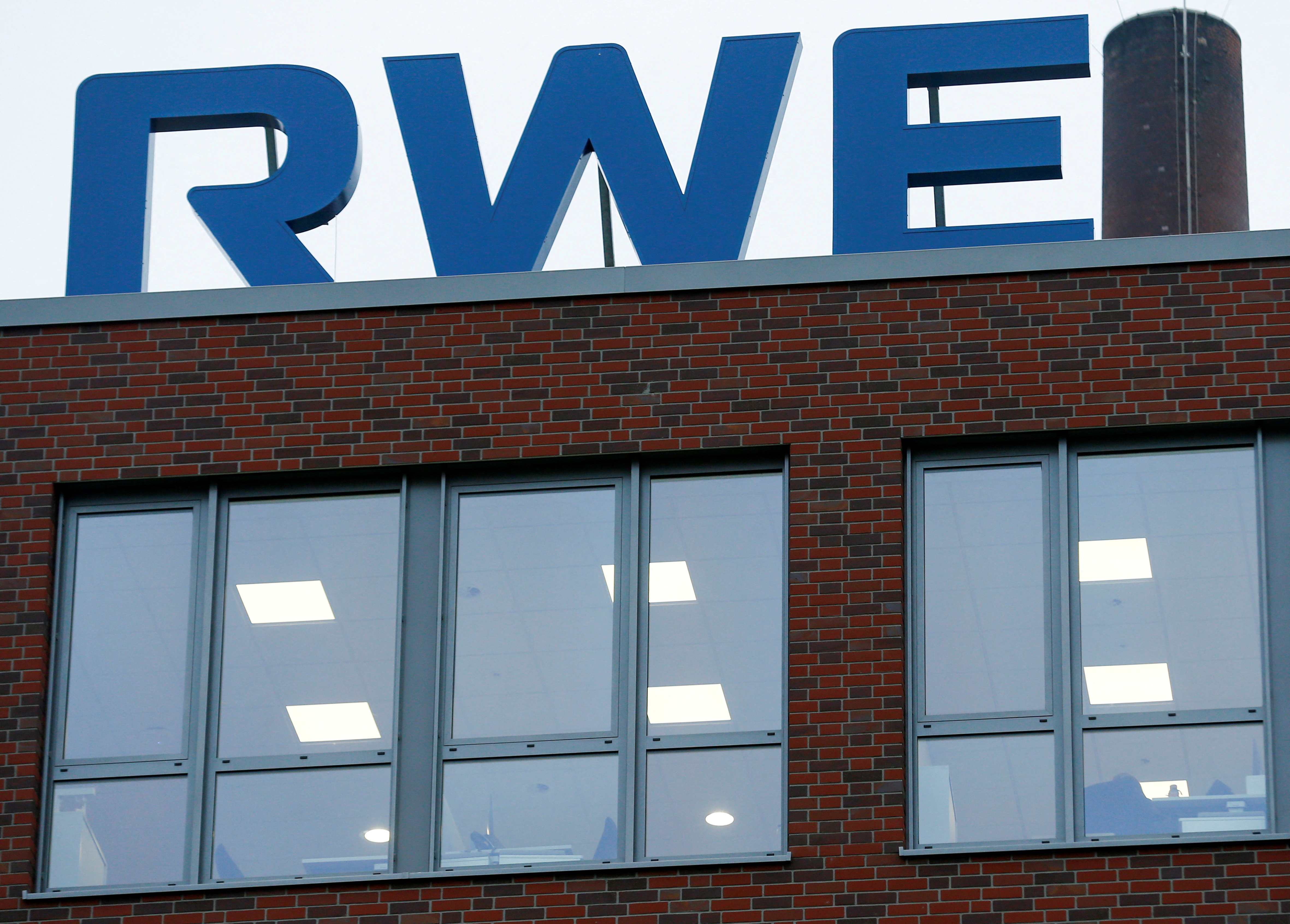The logo of RWE is pictured at its headquarters
