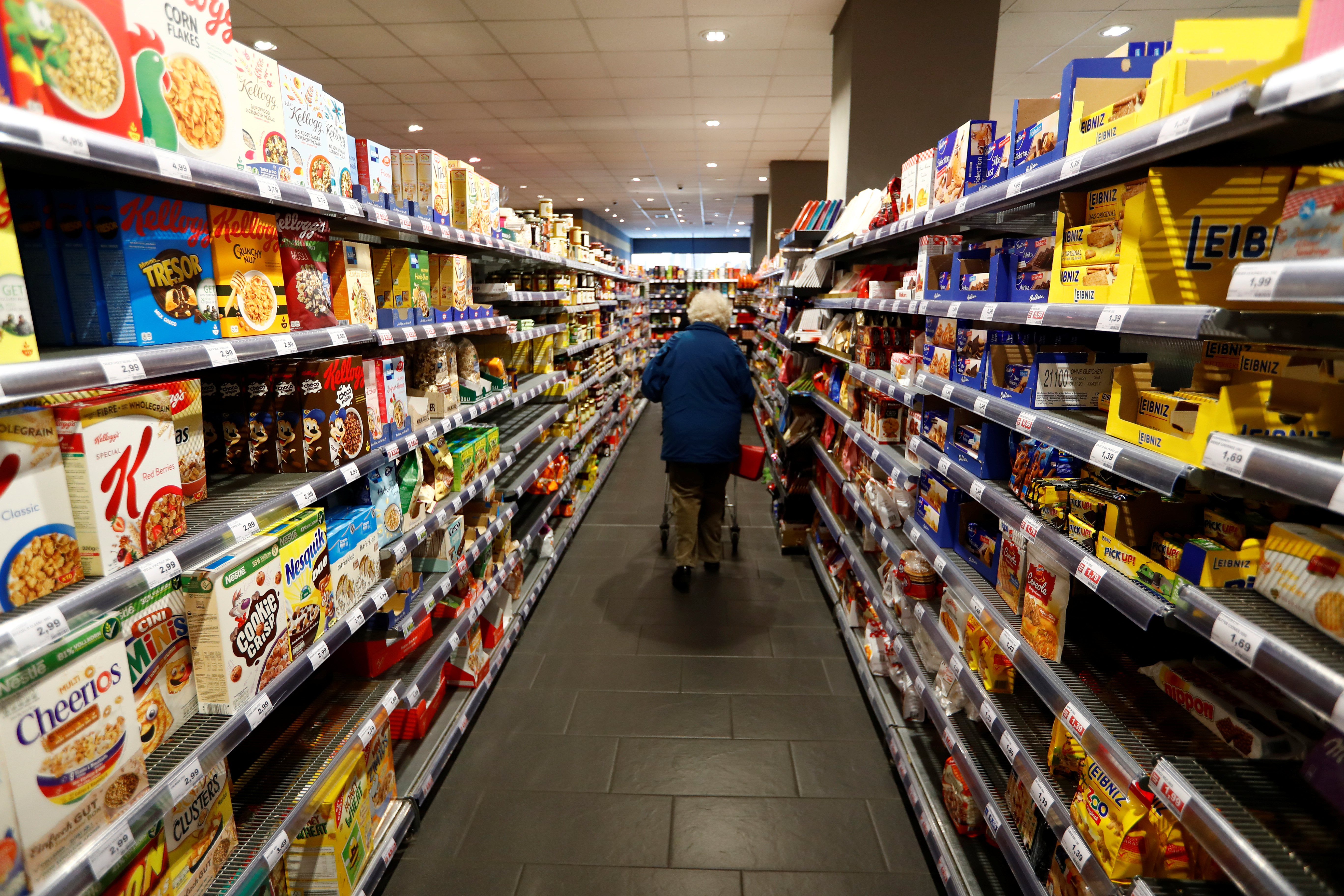 Full shelves with groceries are pictured in a supermarket during the spread of the coronavirus disease (COVID-19) in Berlin