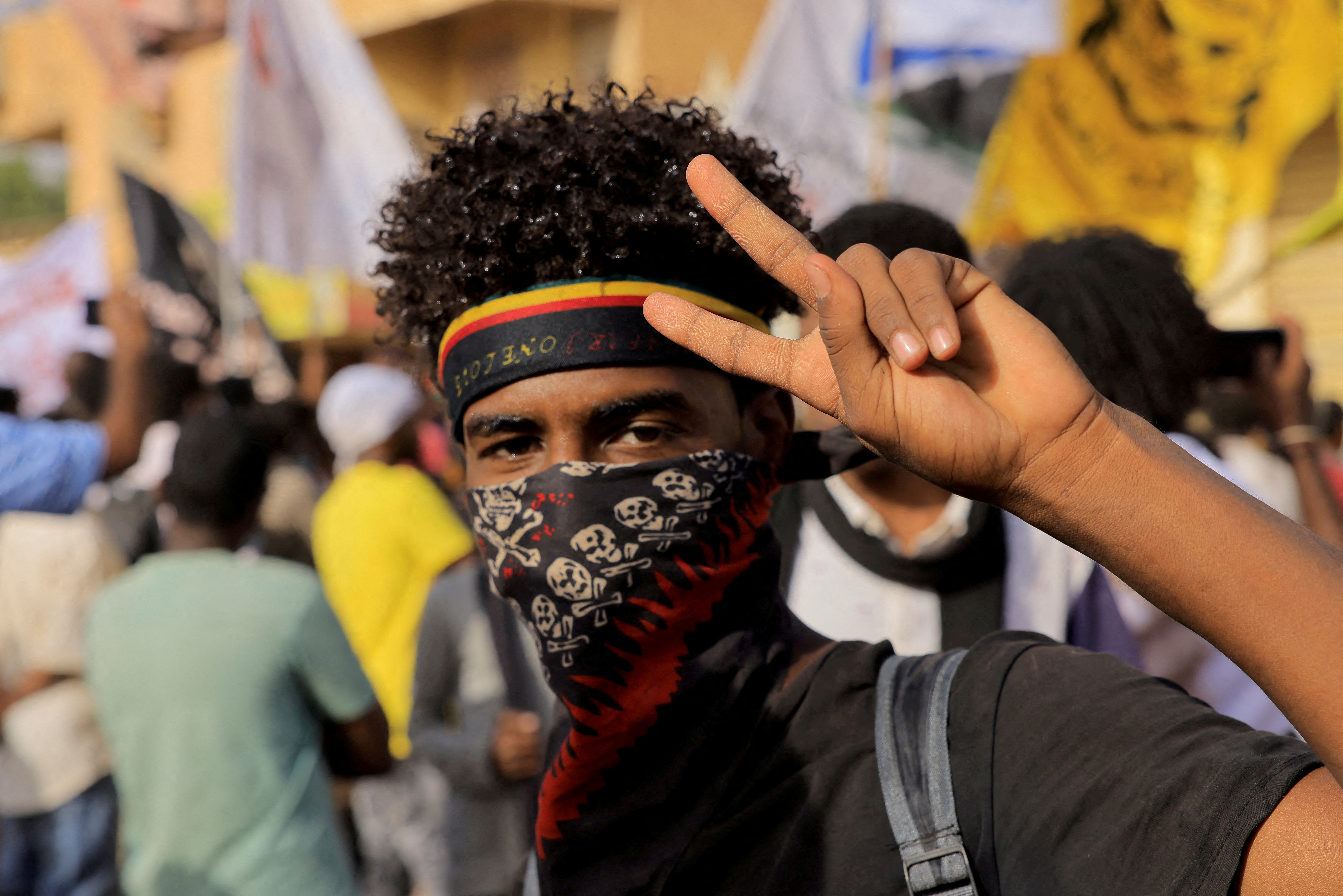 Protesters march during a rally against military rule