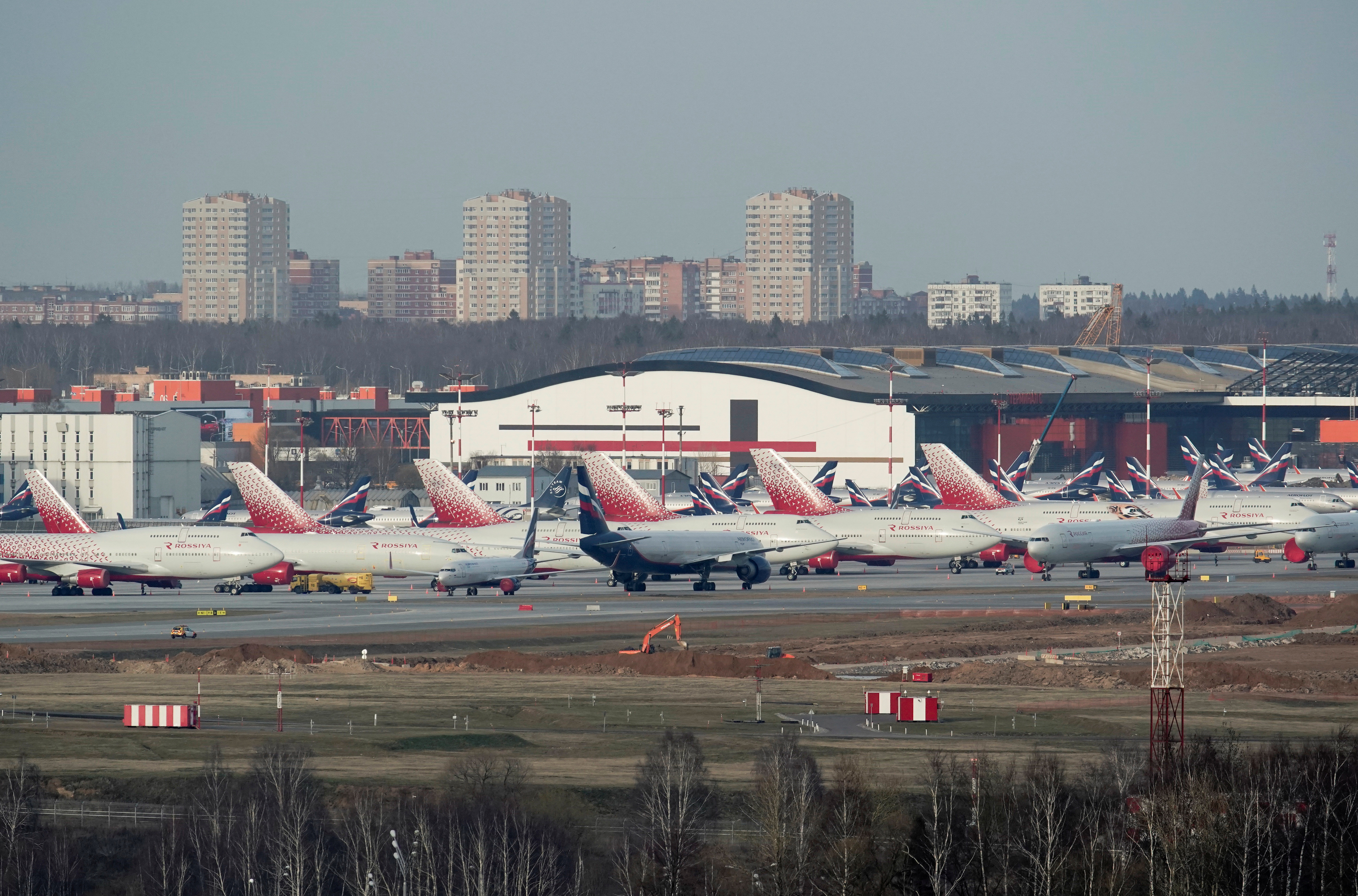 Planes are seen parked at Sheremetyevo International Airport outside Moscow