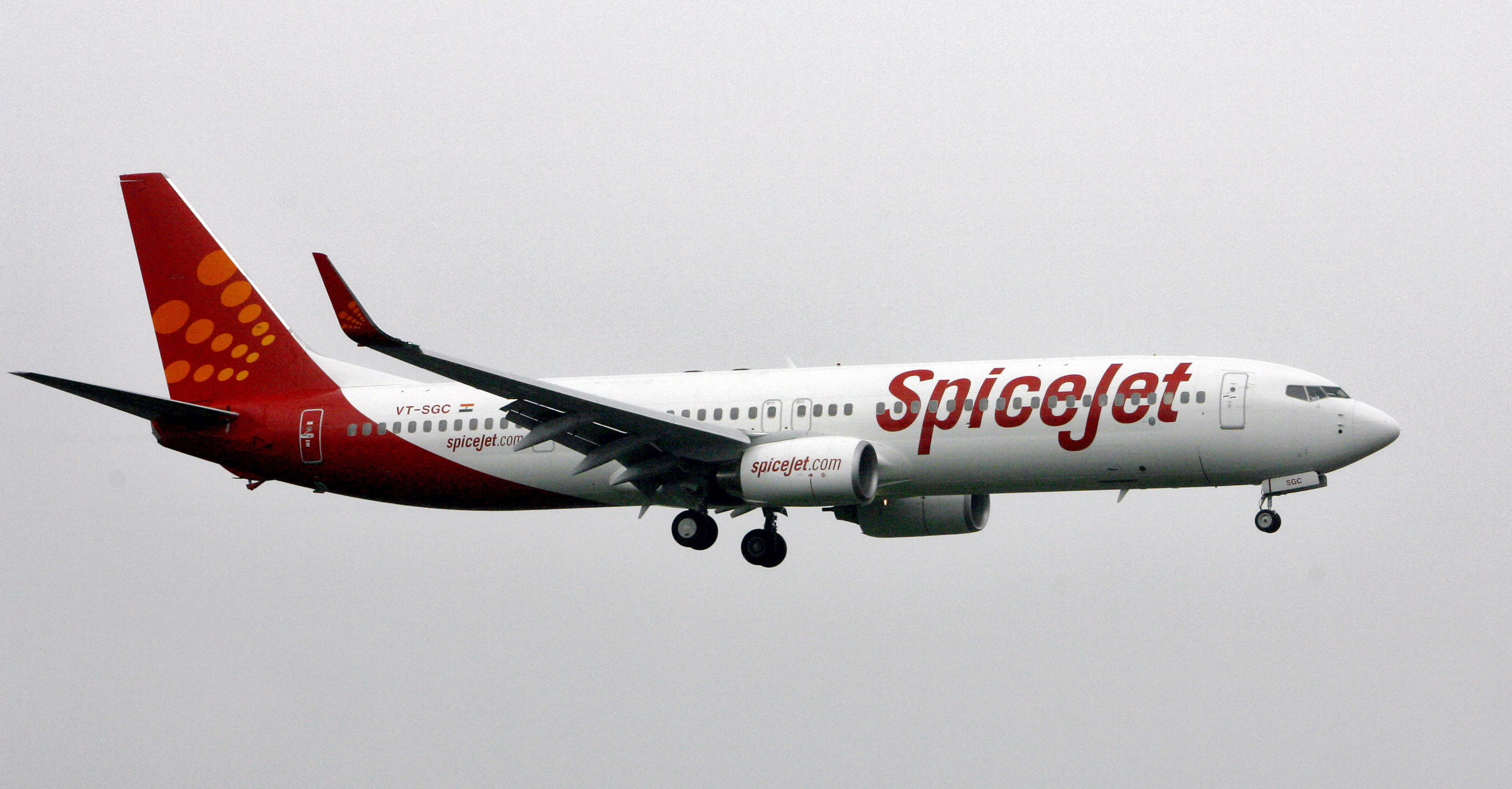India's SpiceJet aircraft prepares for landing at the airport in Mumbai