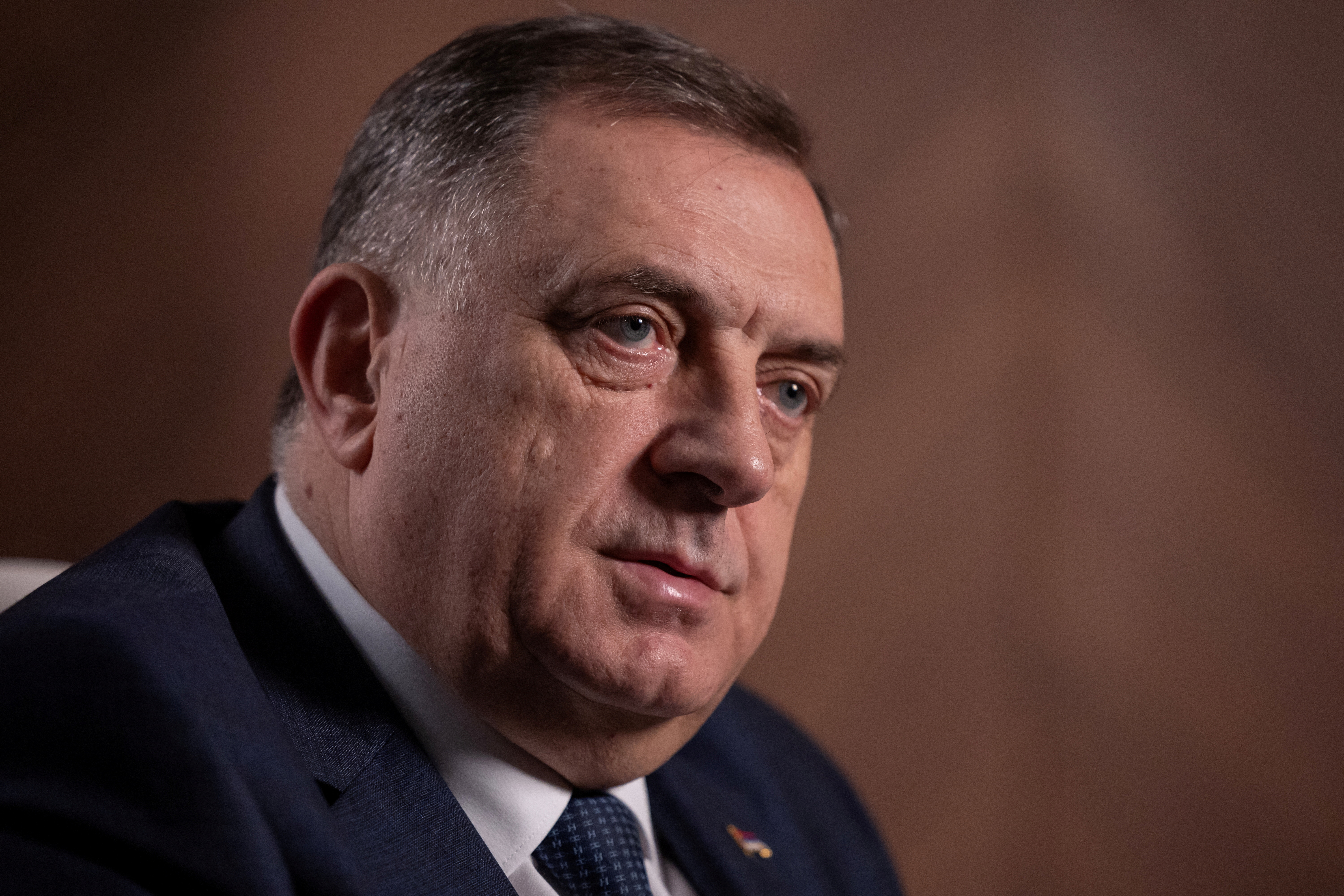 President of Republika Srpska (Serb Republic) Milorad Dodik speaks during an interview with Reuters in his office in Banja Luka
