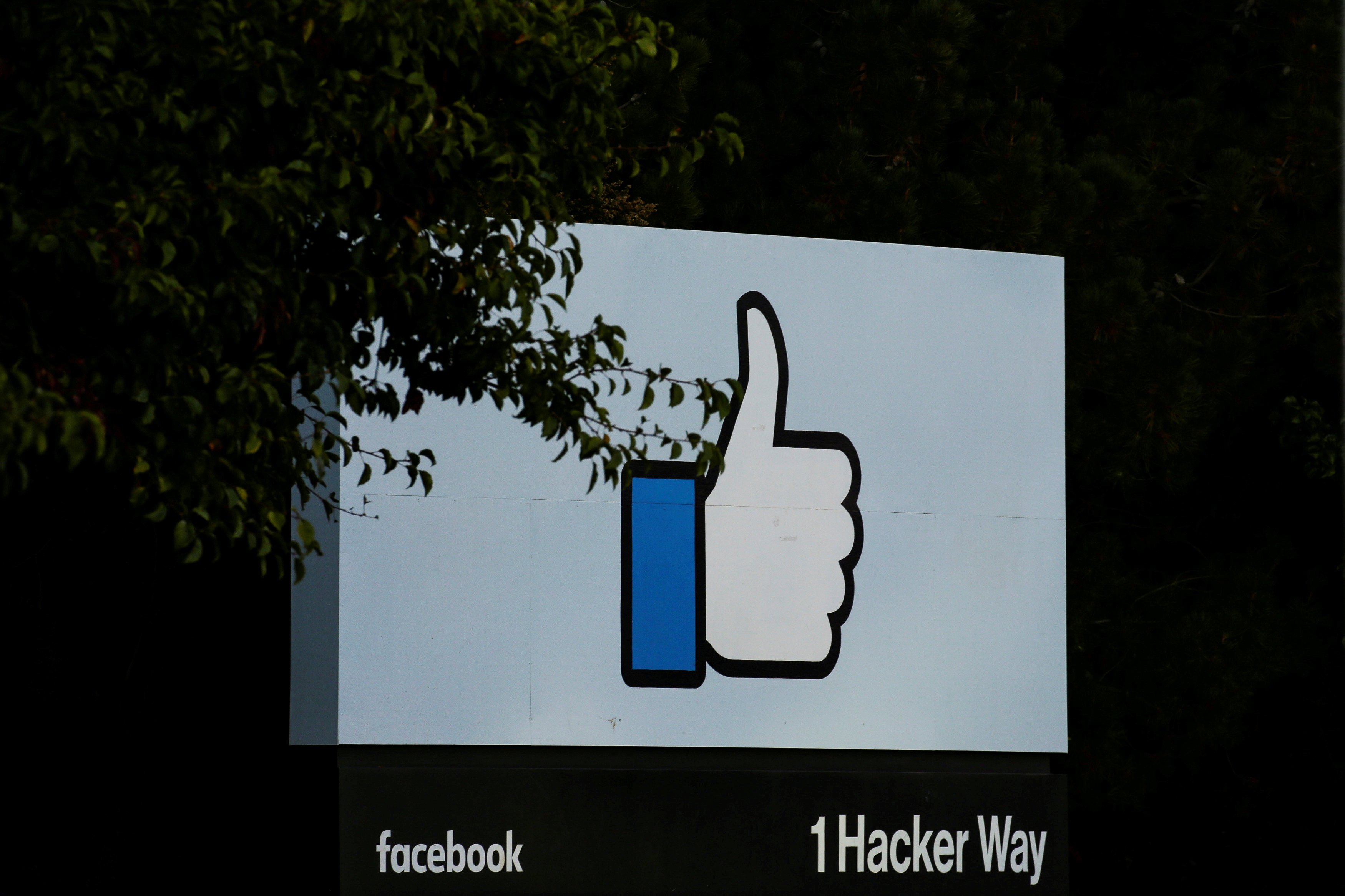 The entrance sign to Facebook headquarters is seen in Menlo Park
