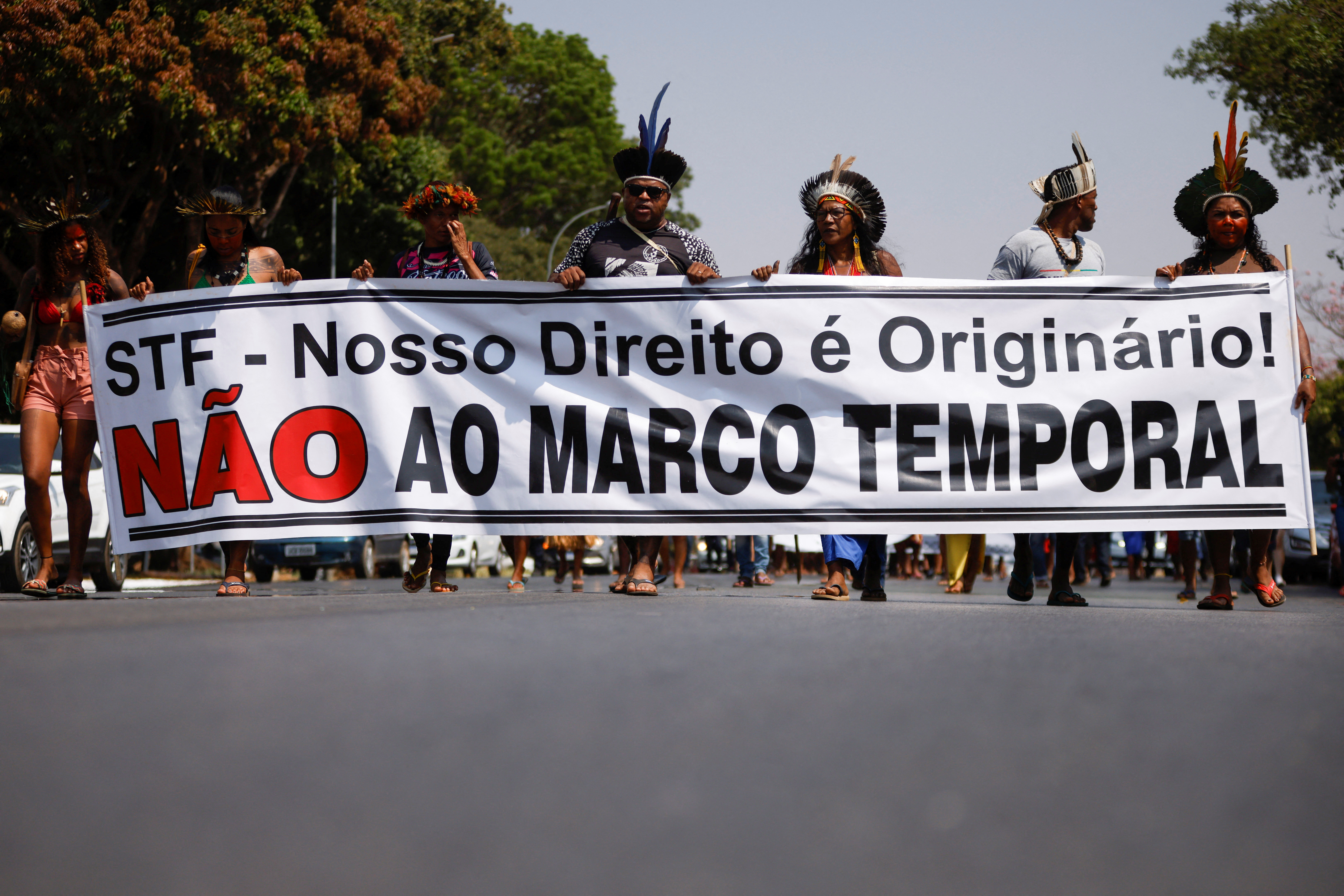 A protest in Brasilia, Brazil, against violence suffered by Pataxo Indigenous people
