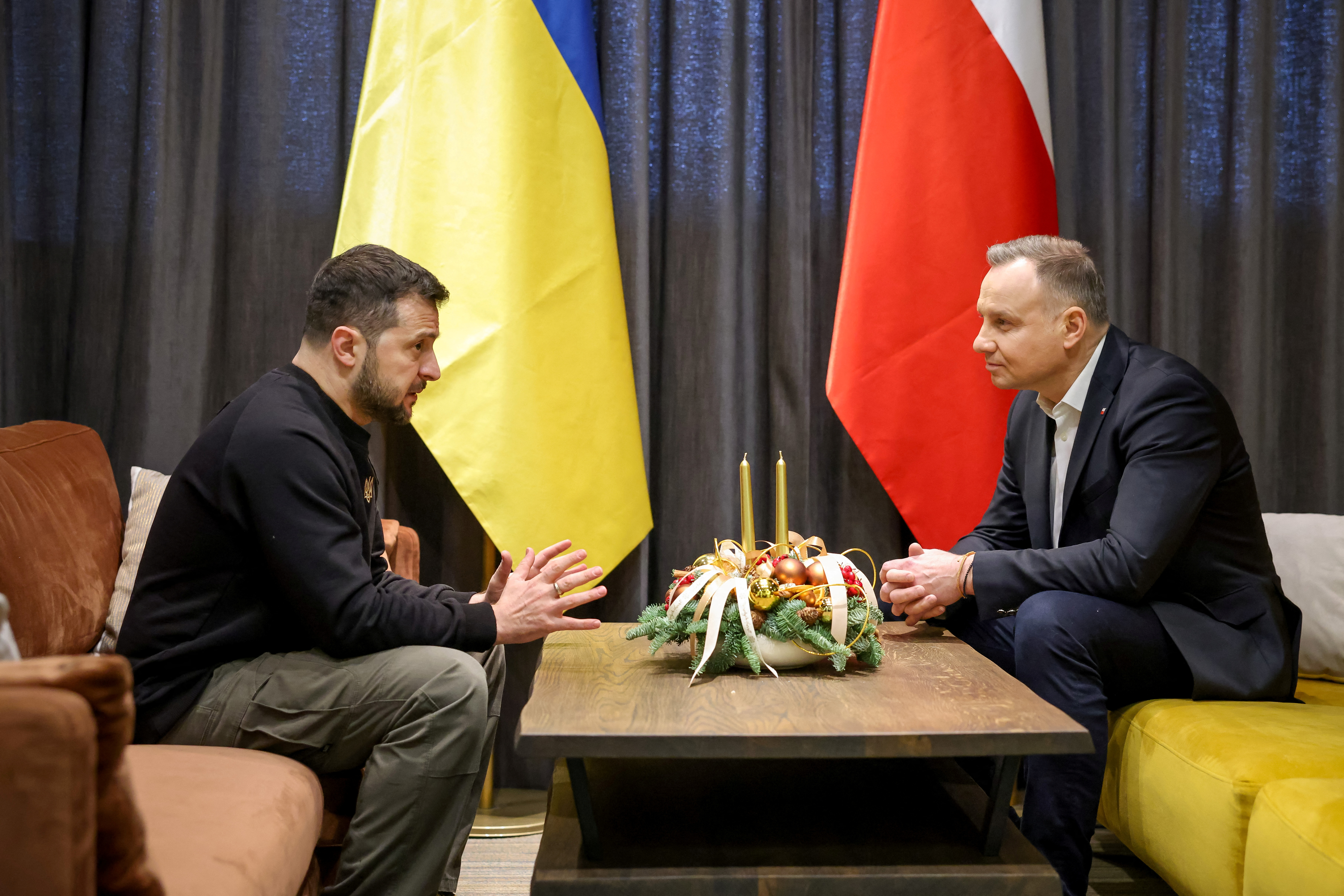 Ukrainian President Volodymyr Zelenskiy and Polish President Andrzej Duda meet after Zelenskiy's visit to Washington, at Rzeszow-Jasionka Airport