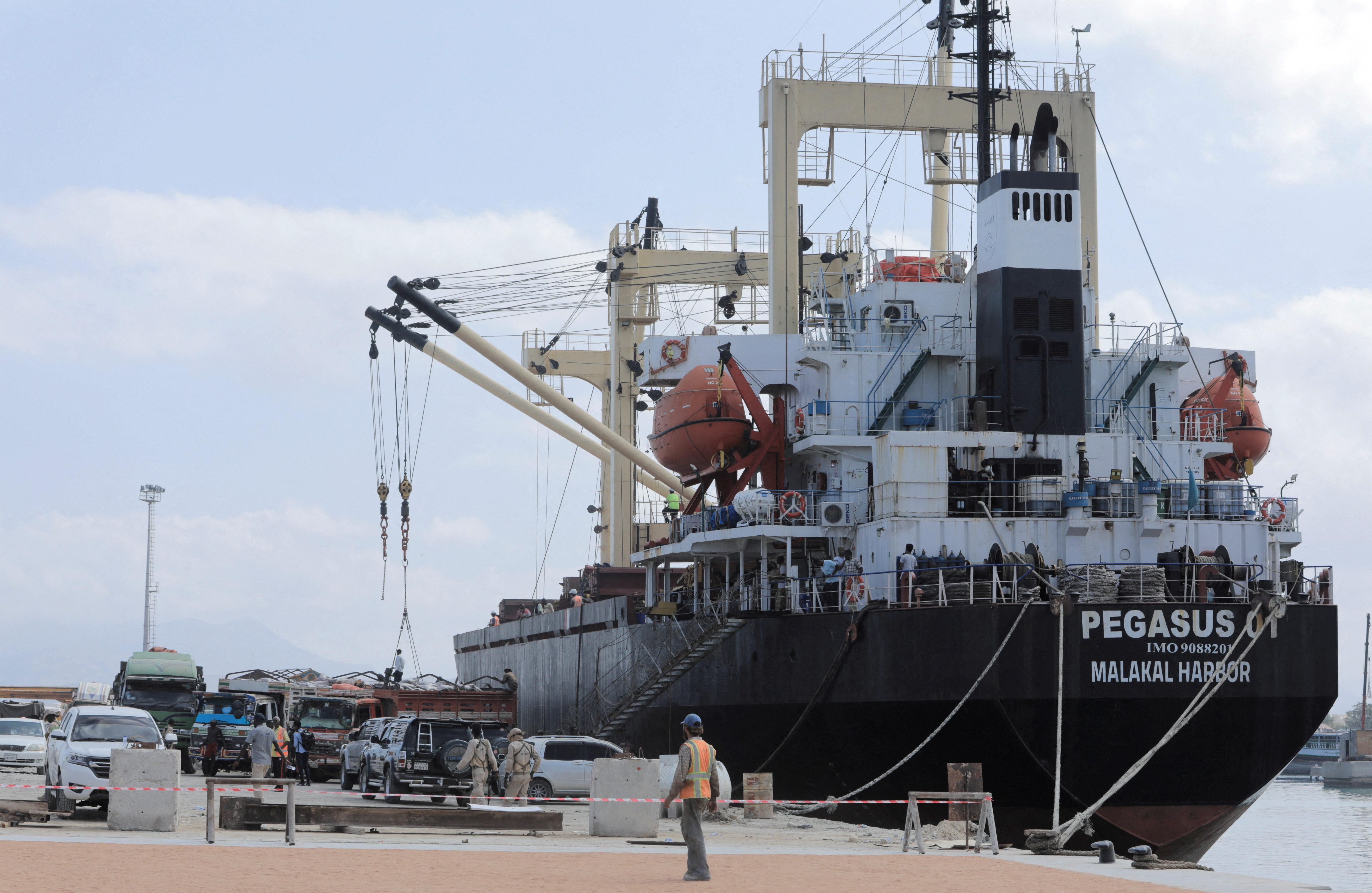 General Cargo PEGASUS 01 vessel offloads cargo at the Port of Bosaso