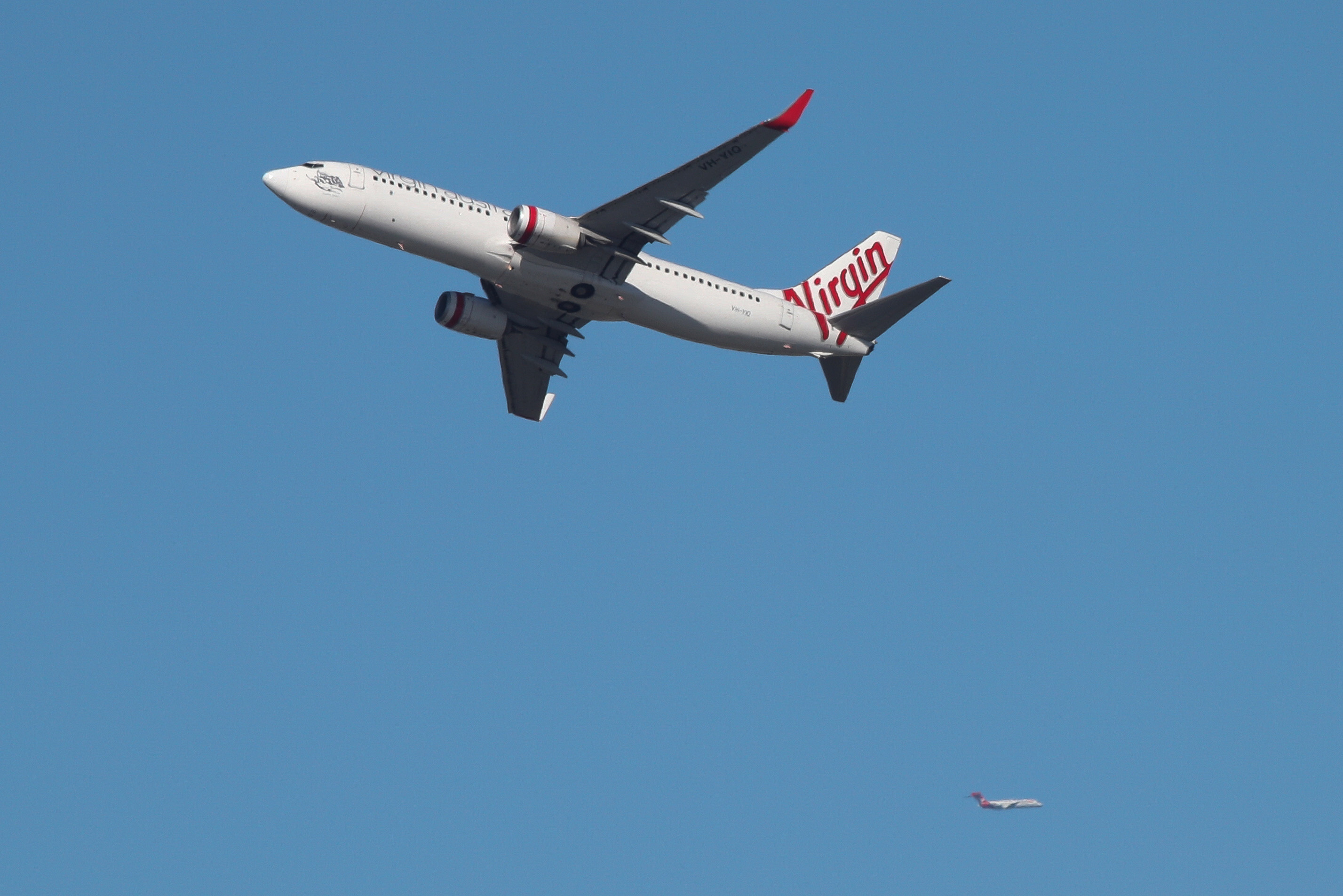 A Virgin Australia Airlines plane takes off from Kingsford Smith International Airport in Sydney