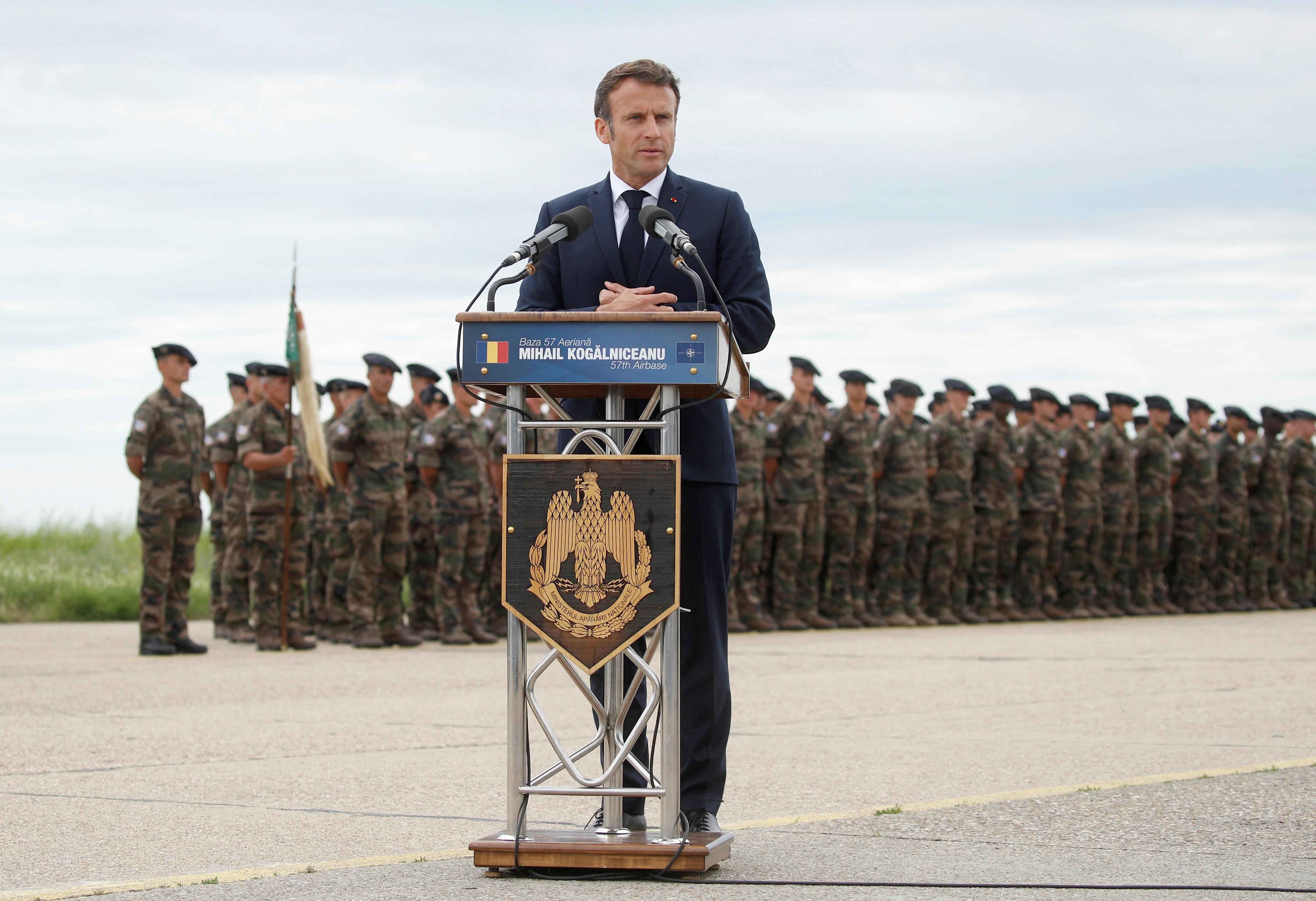 French President Macron meets Romanian counterpart Iohannis at NATO base in Romania