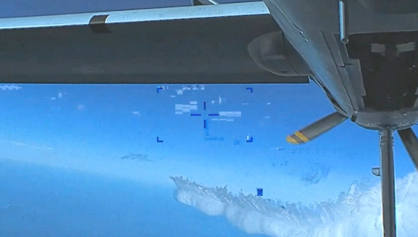 View from a U.S. Air Force unmanned MQ-9 aircraft of a incident over the Black Sea