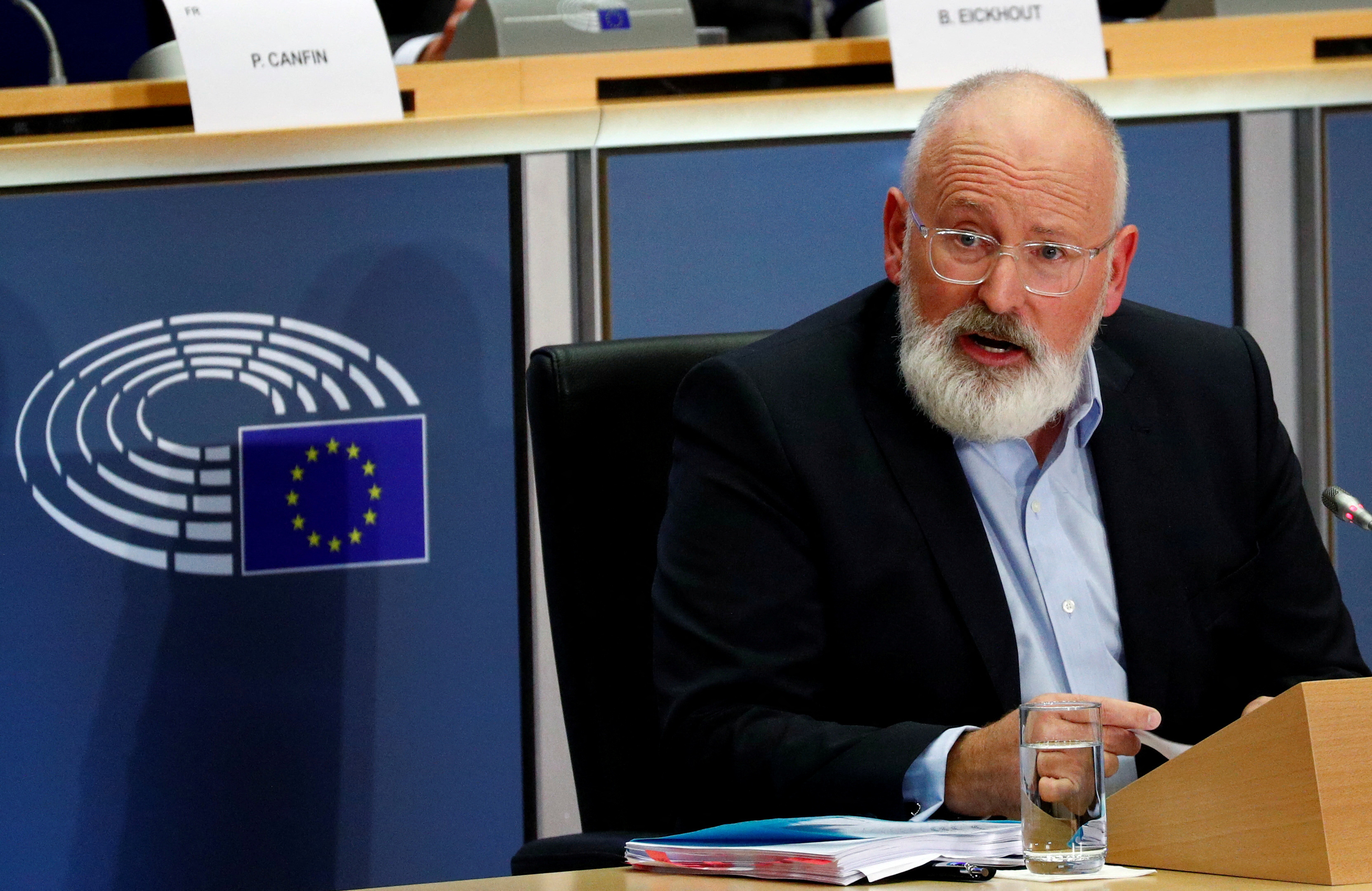 European Commissioner-designate for European Green Deal Frans Timmermans of Netherlands attends his hearing before the European Parliament in Brussels