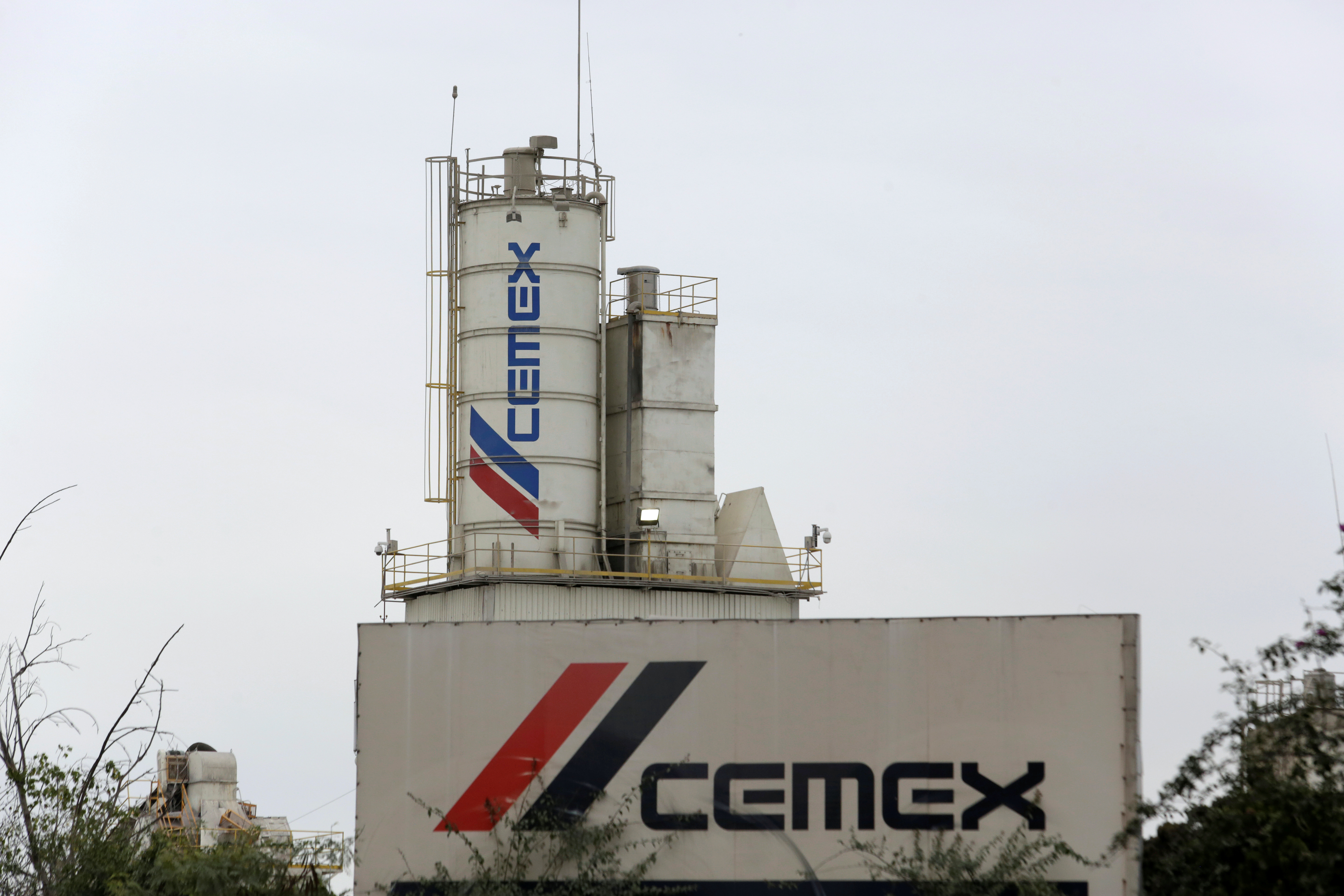 Cement silo of Mexican cement maker CEMEX is pictured at a cement plant in Monterrey