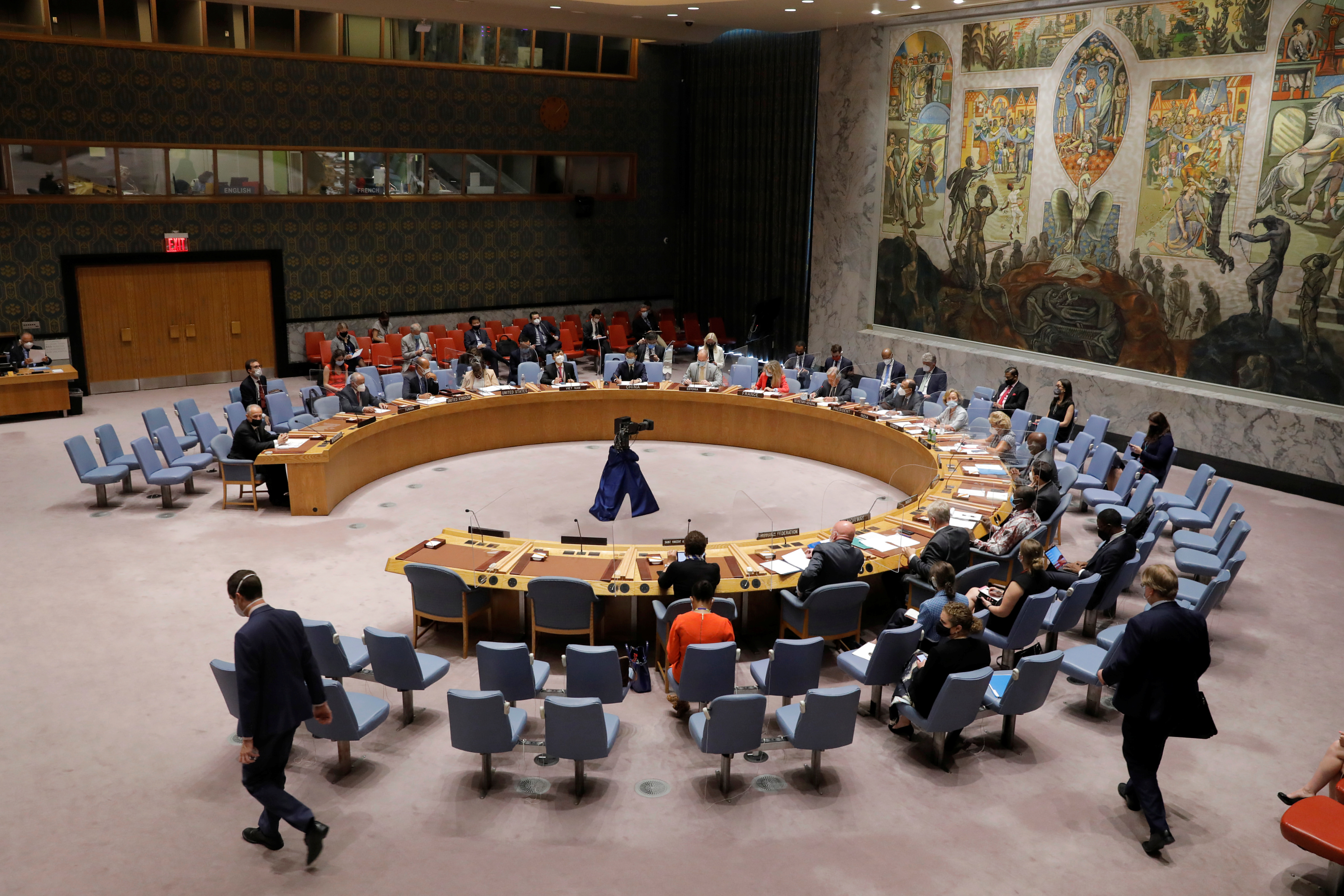 The United Nations Security Council meets regarding the situation in Afghanistan in at the United Nations in New York City, New York, U.S., August 16, 2021. REUTERS/Andrew Kelly