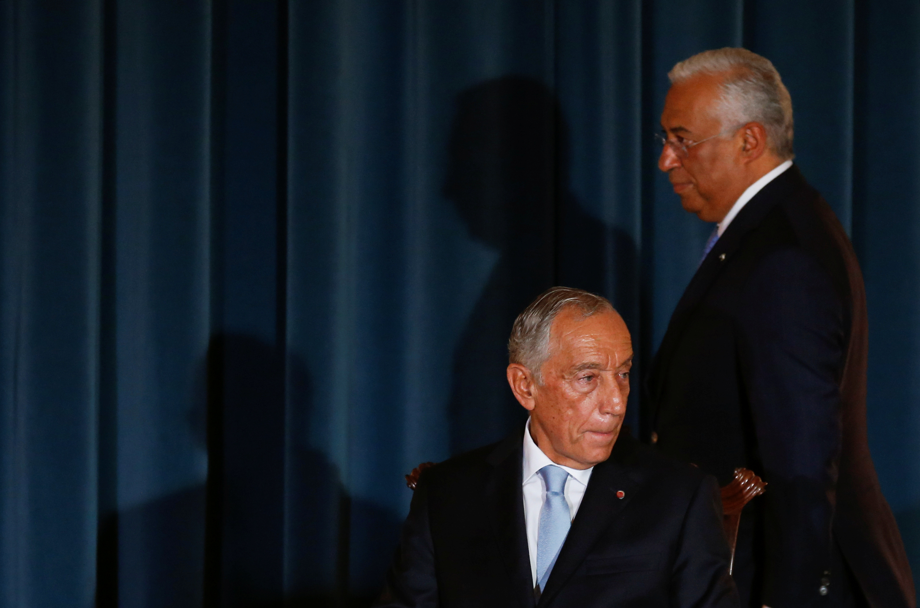 Portugal's Prime Minister Antonio Costa and President Marcelo Rebelo de Sousa attend the swearing-in ceremony of new ministers at Ajuda Palace in Lisbon, Portugal October 26, 2019. REUTERS/Rafael Marchante/Files
