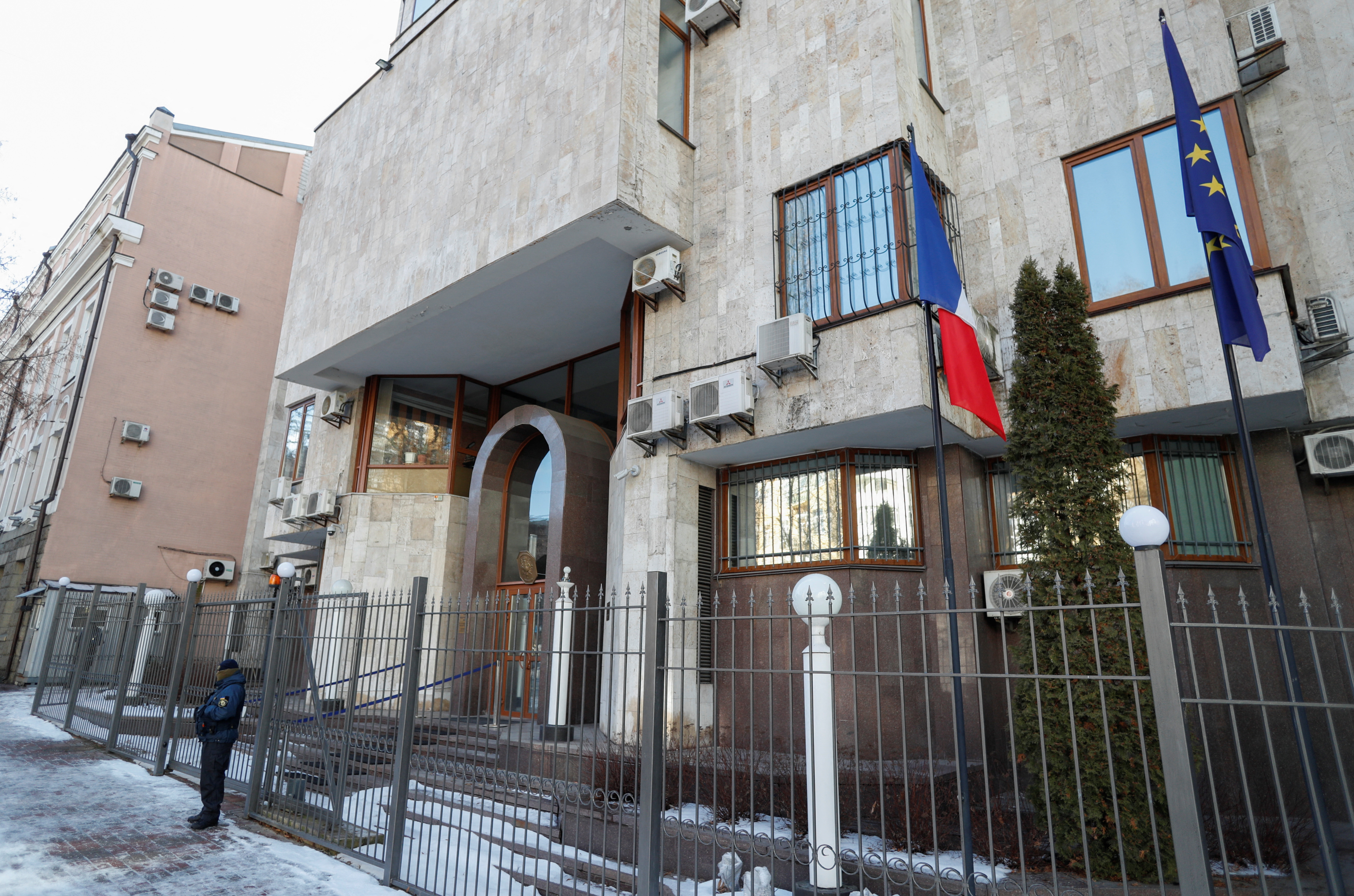 A view shows the embassy of France in Kyiv