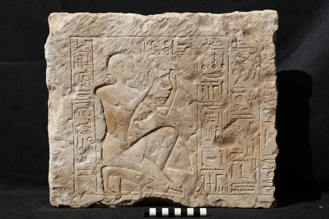 Engraved stone uncovered after excavation work by ISAW at the temple of Ramesses II in Abydos