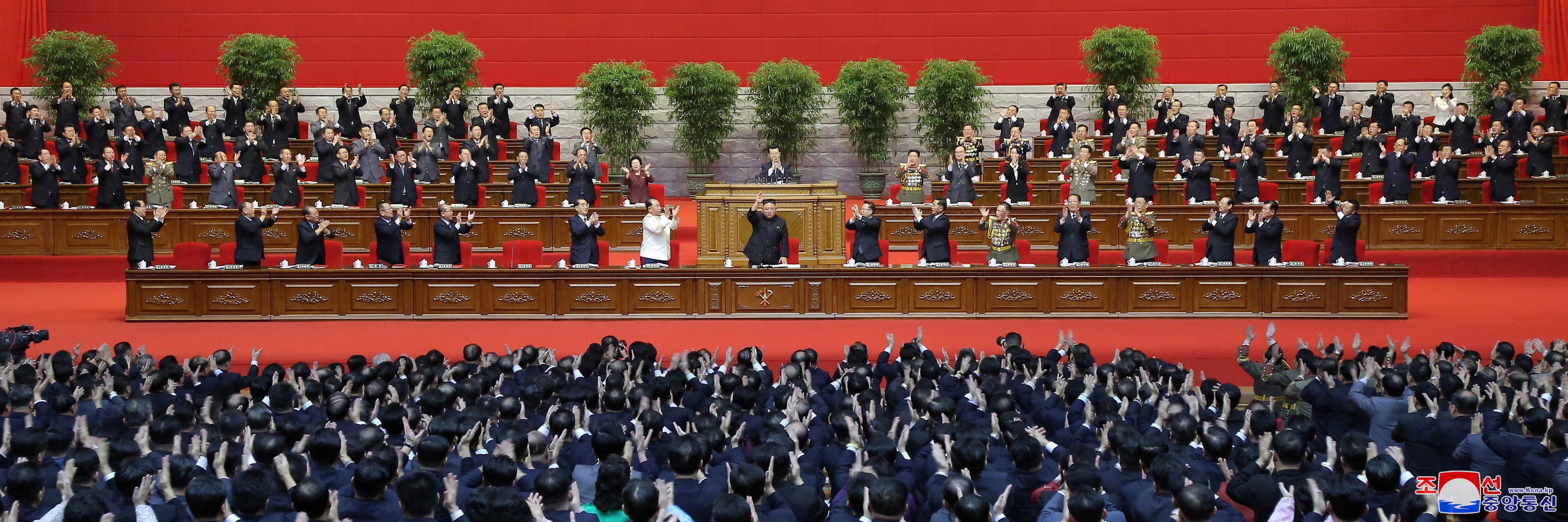 North Korean leader Kim Jong Un receives applause at the 8th Congress of the Workers' Party in Pyongyang