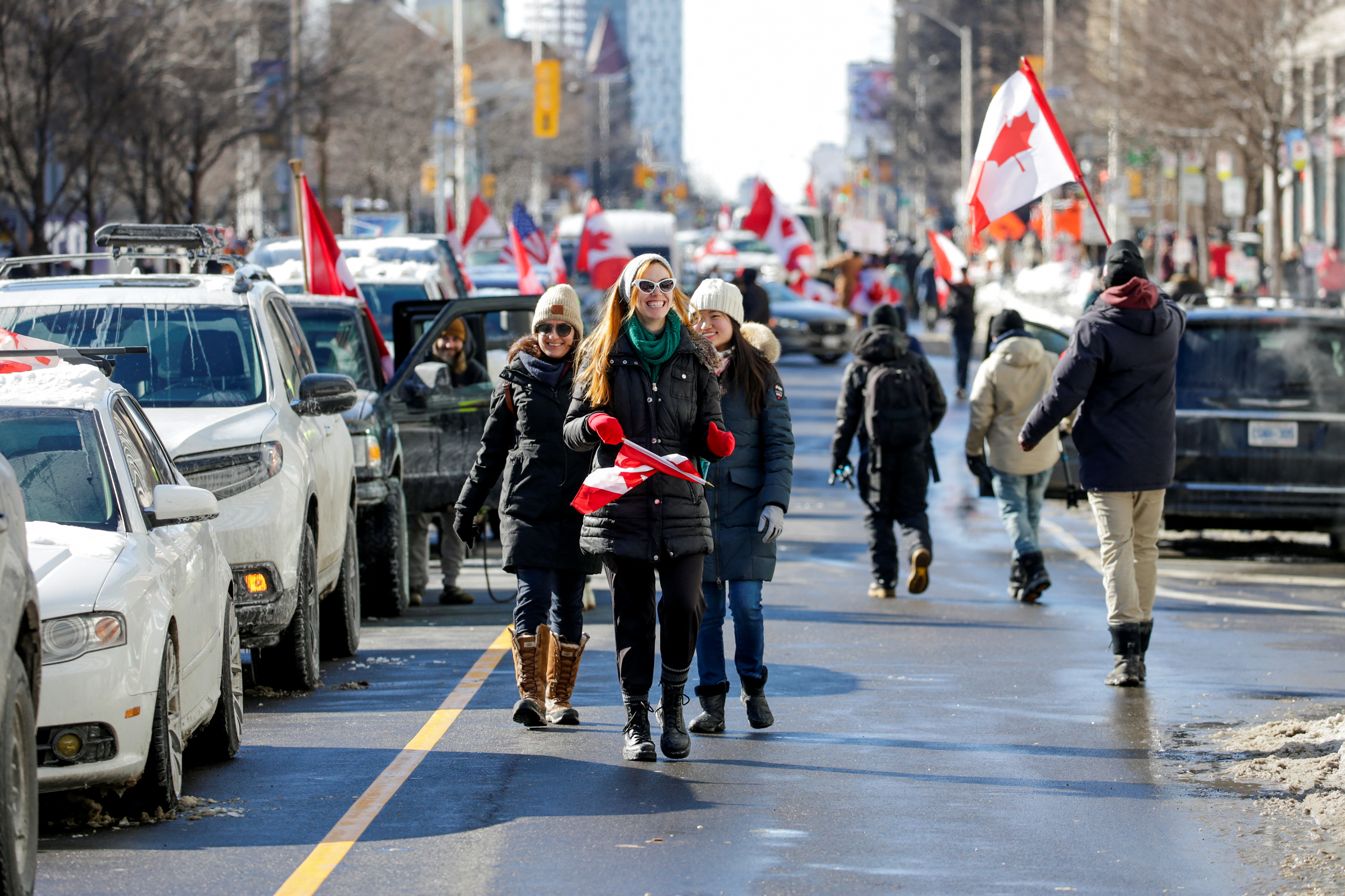 Truckers and supporters continue to protest COVID-19 vaccine mandates, in Toronto