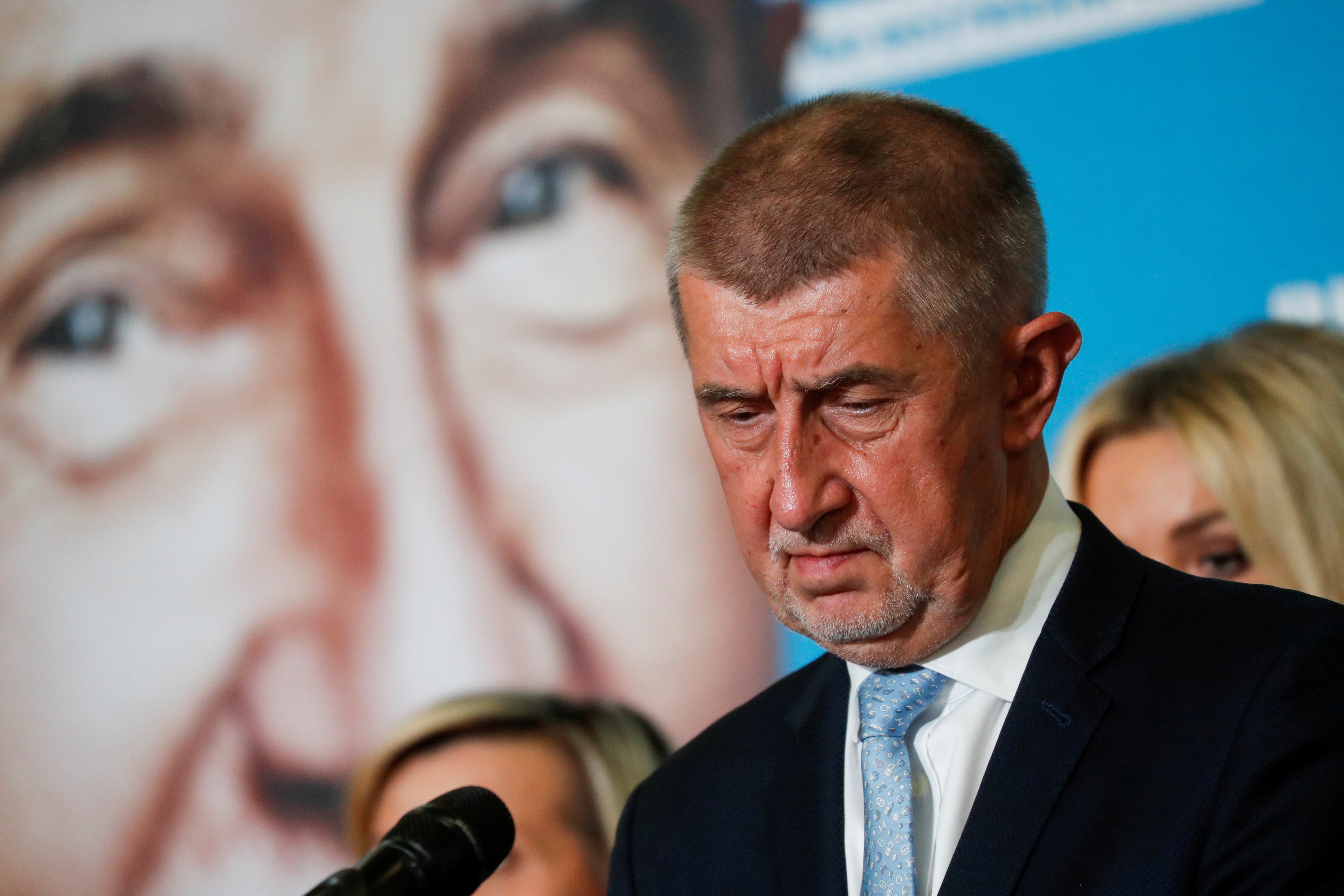Czech PM and leader of ANO party Andrej Babis reacts at the party's election headquarters, in Prague