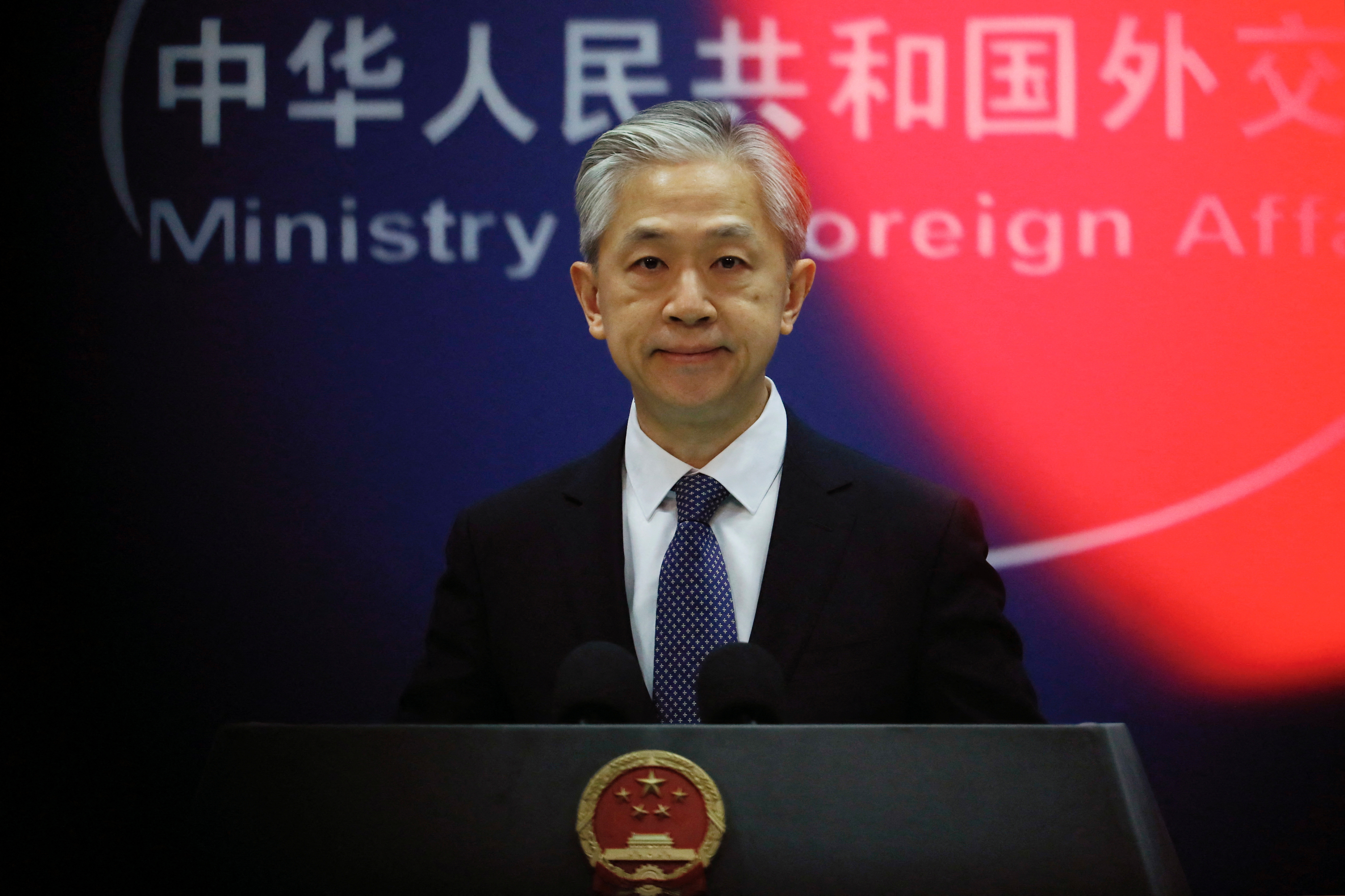 Chinese Foreign Ministry spokesperson Wang Wenbin speaks during a press conference in Beijing
