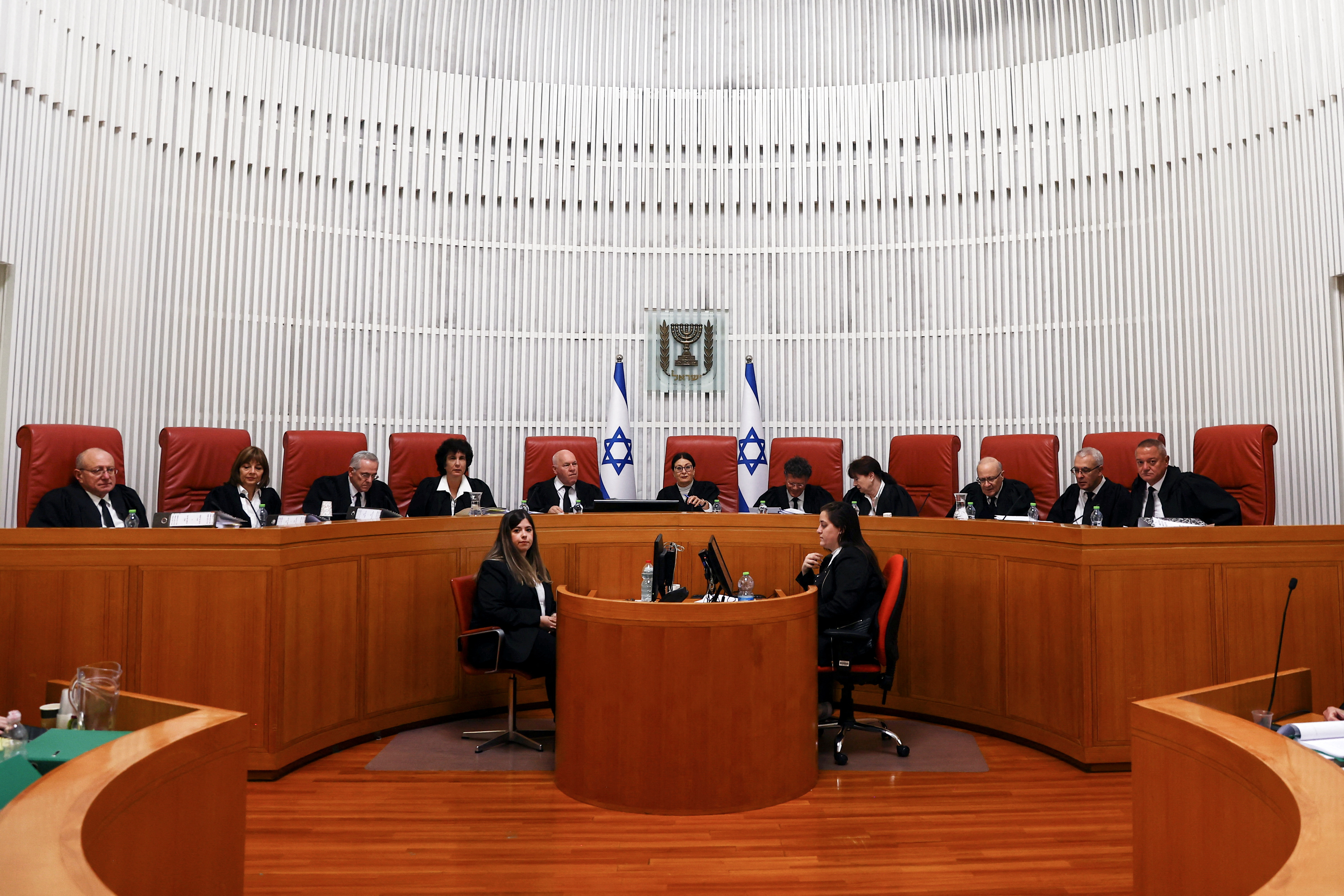Chief Justice Esther Hayut and fellow Israeli Supreme Court judges at the High Court in Jerusalem