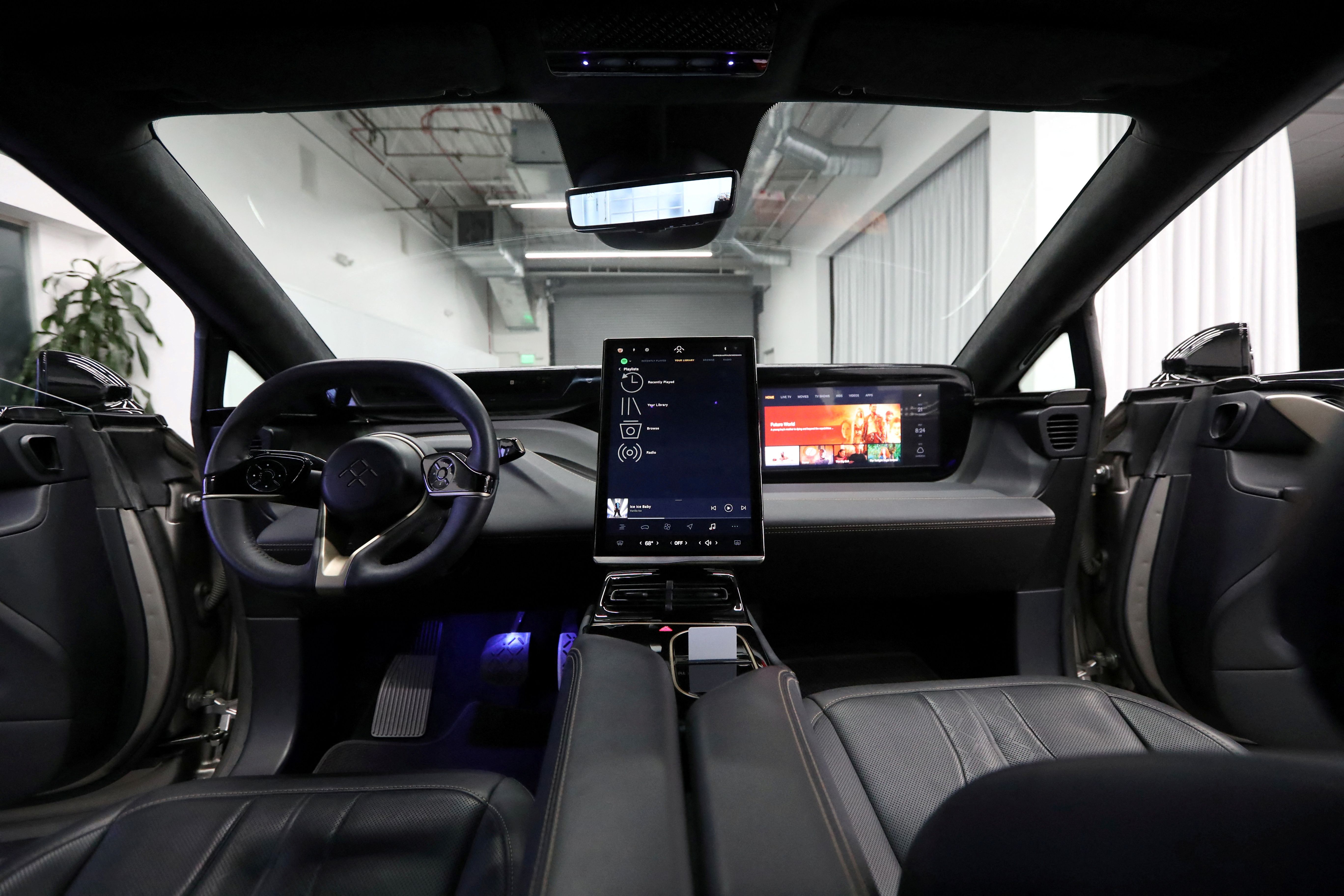 The interior of Faraday Future's luxury electric car FF91 is seen at the company's headquarters in Gardena