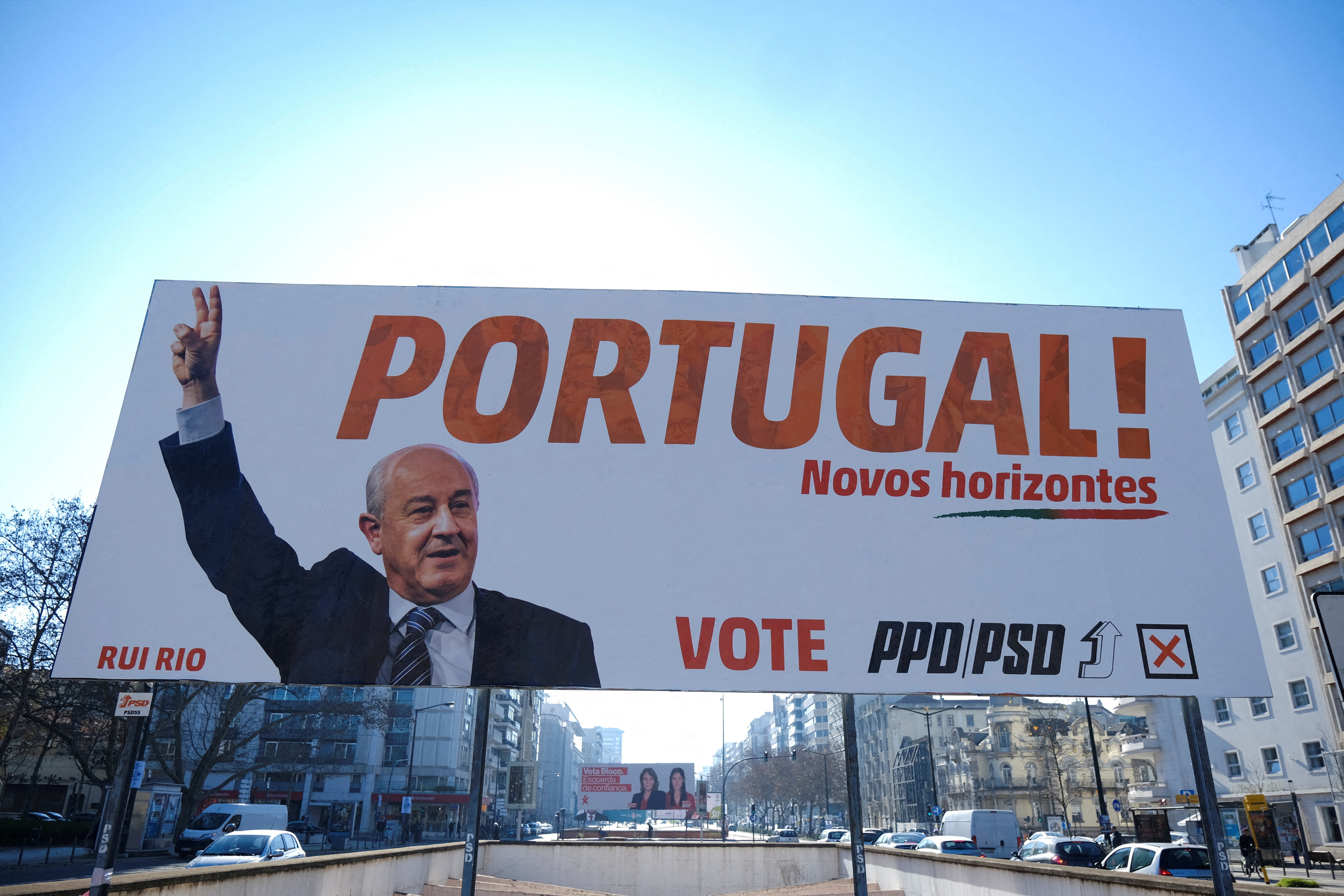 A Social Democratic Party PSD party billboard for the snap elections which is to take place on January 30 is seen in Lisbon
