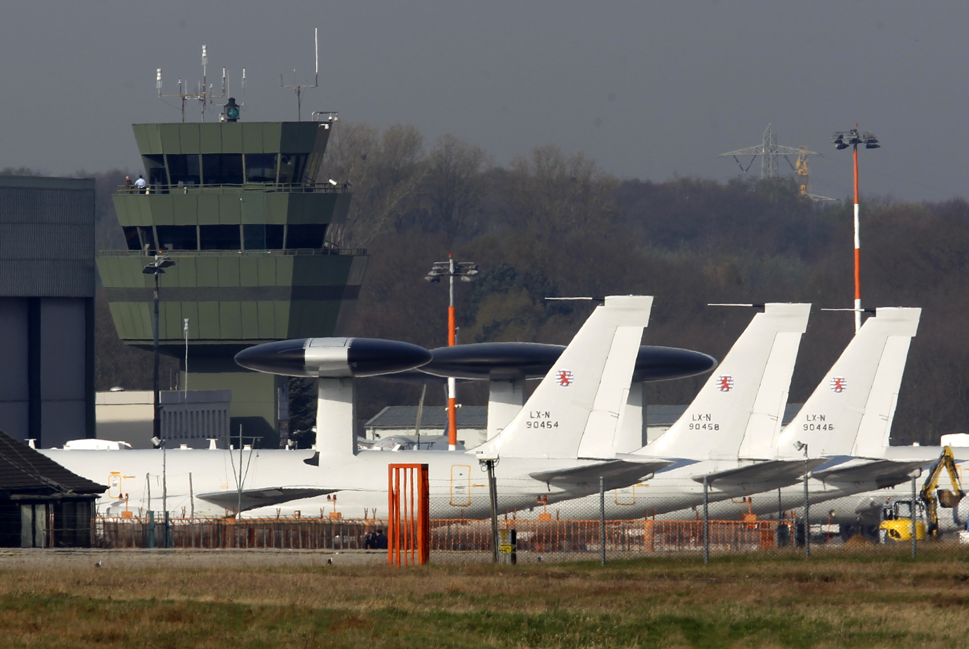 NATO AWACS aircrafts stand on apron at AWACS air base in Geilenkirchen