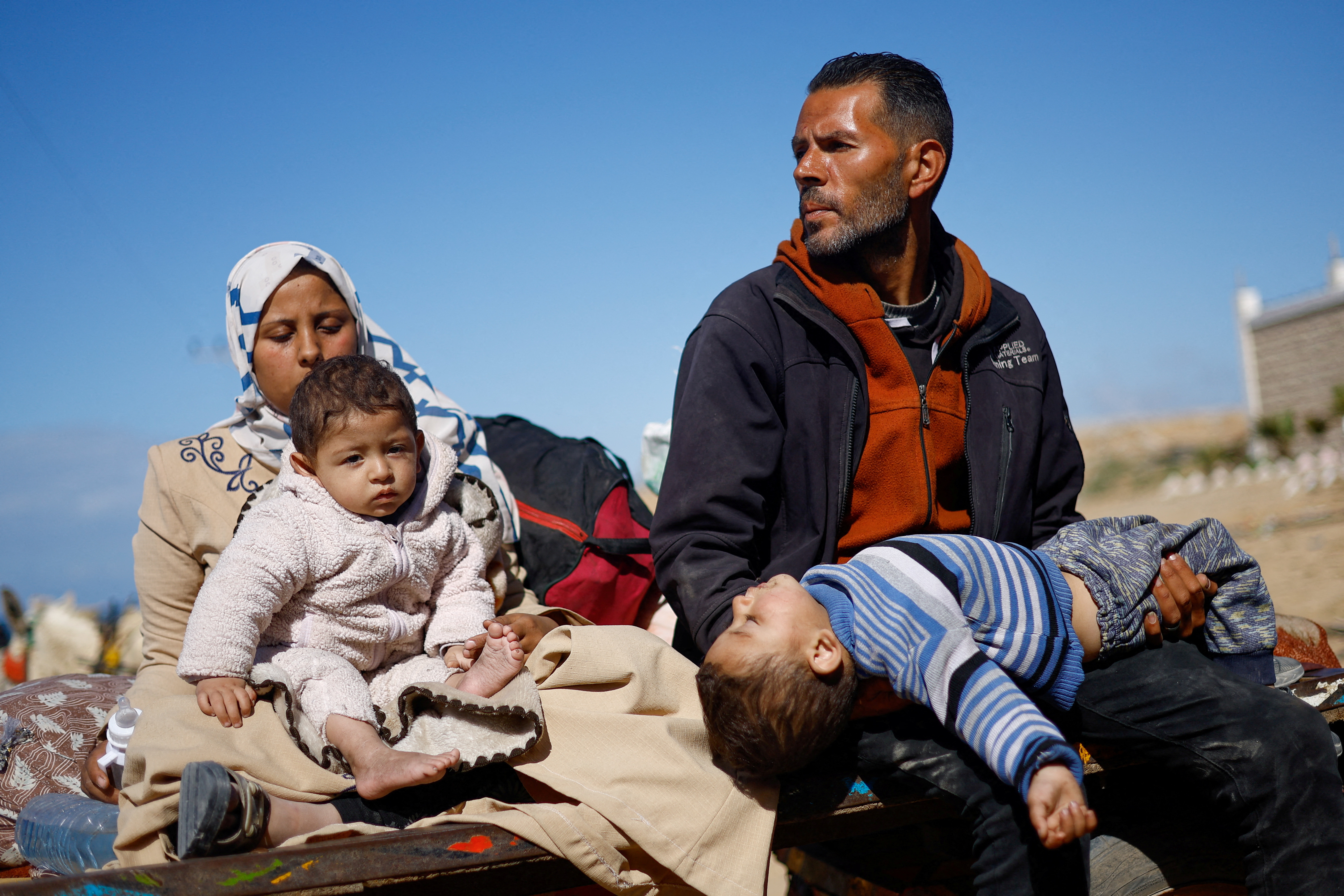 Palestinians fleeing north Gaza due to Israel�s military offensive move southward, in central Gaza Strip