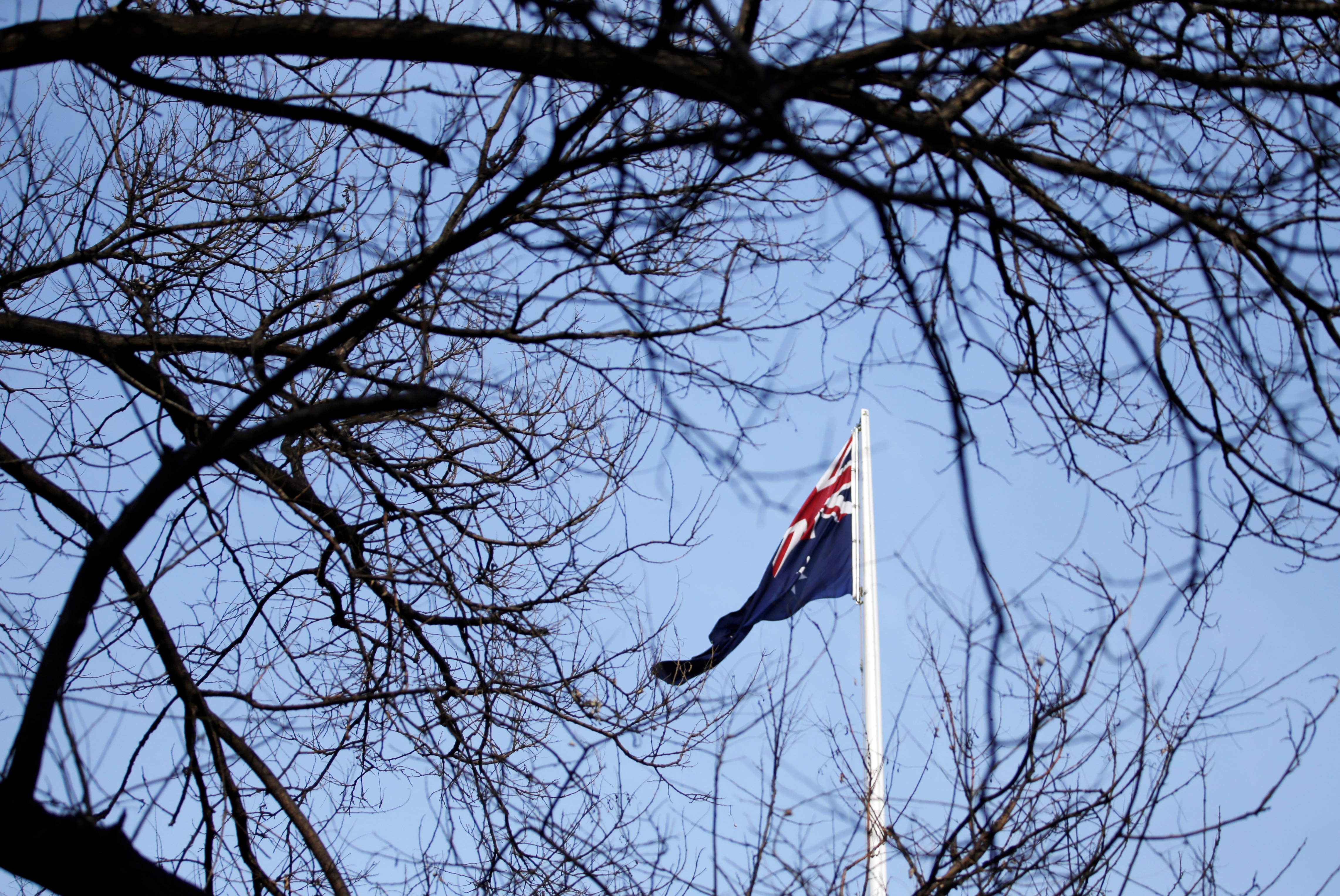 An Australian flag is pictured at its embassy in Beijing