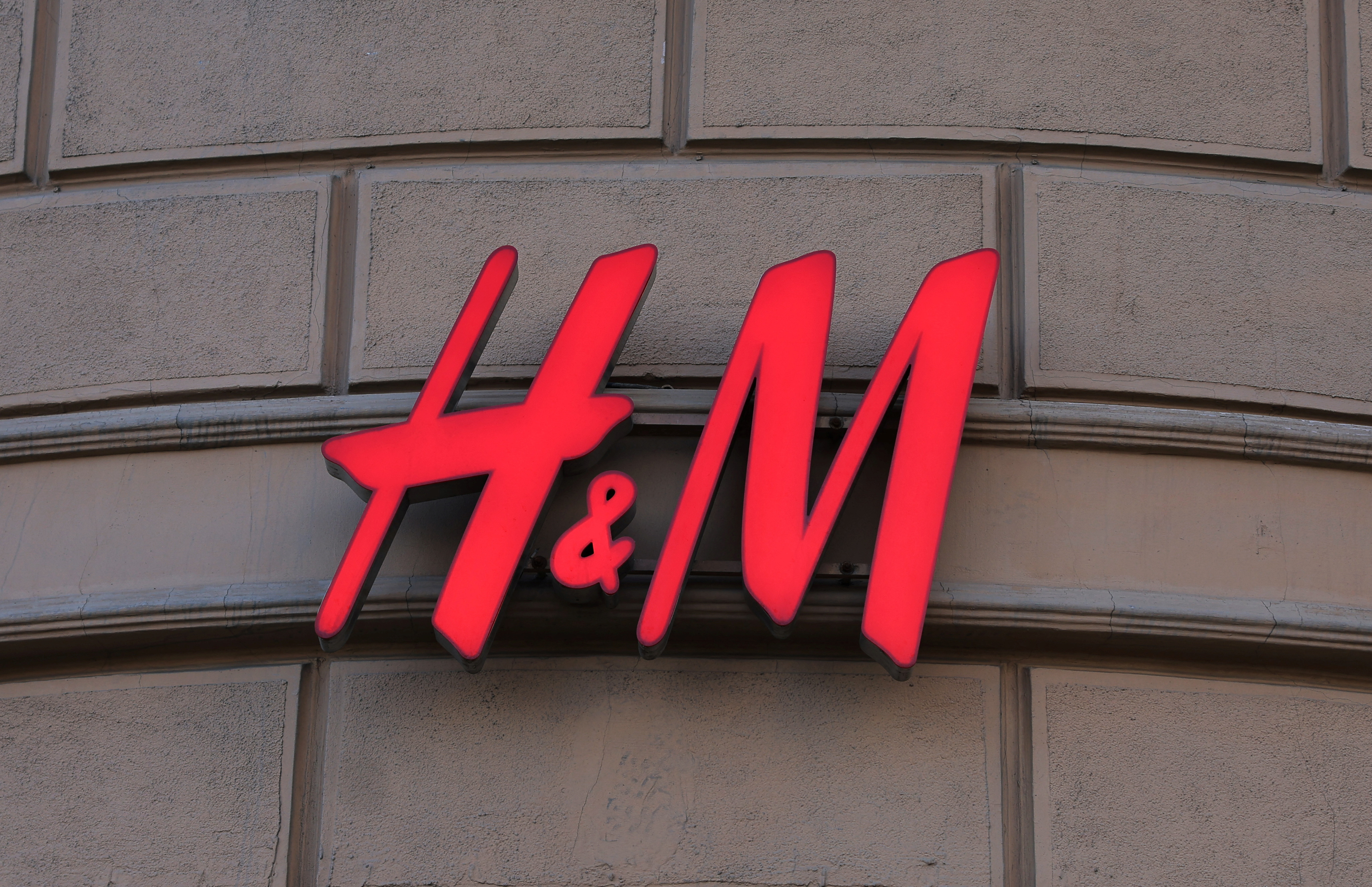 The logo of H&M is on display outside a store in Moscow