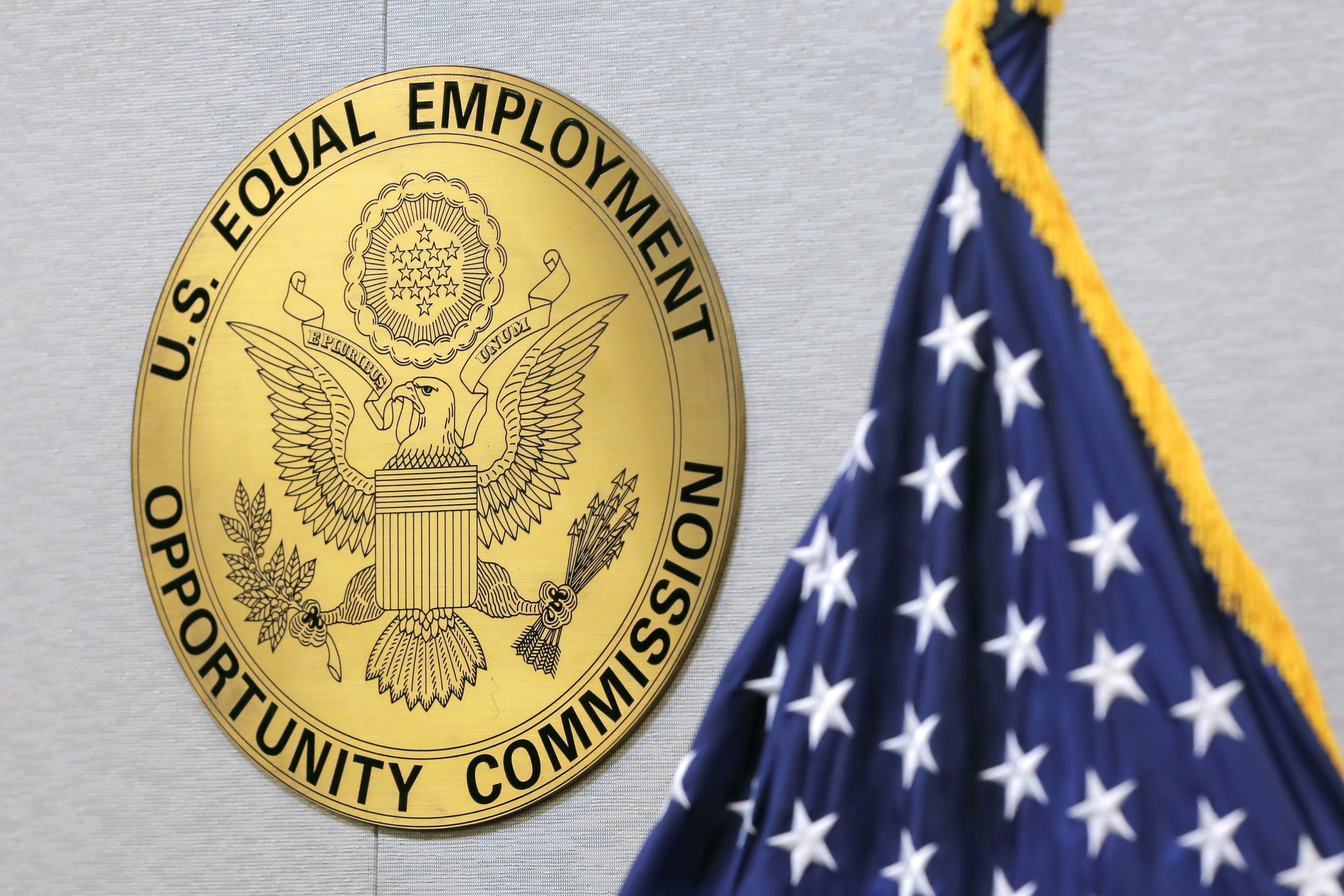 The seal of the The United States Equal Employment Opportunity Commission (EEOC) is seen at their headquarters in Washington, D.C., U.S., May 14, 2021. REUTERS/Andrew Kelly
