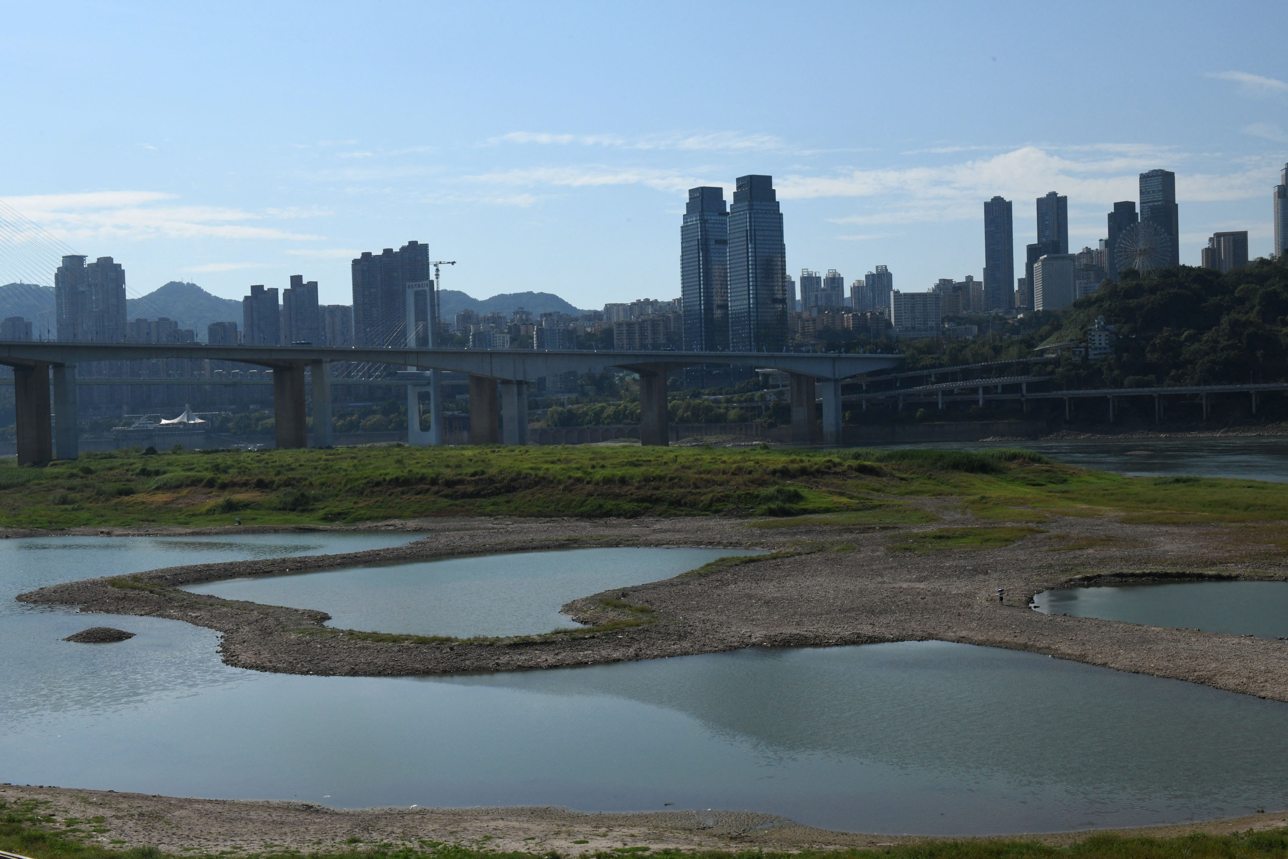 The exposed riverbed of Yangtze river in Chongqing