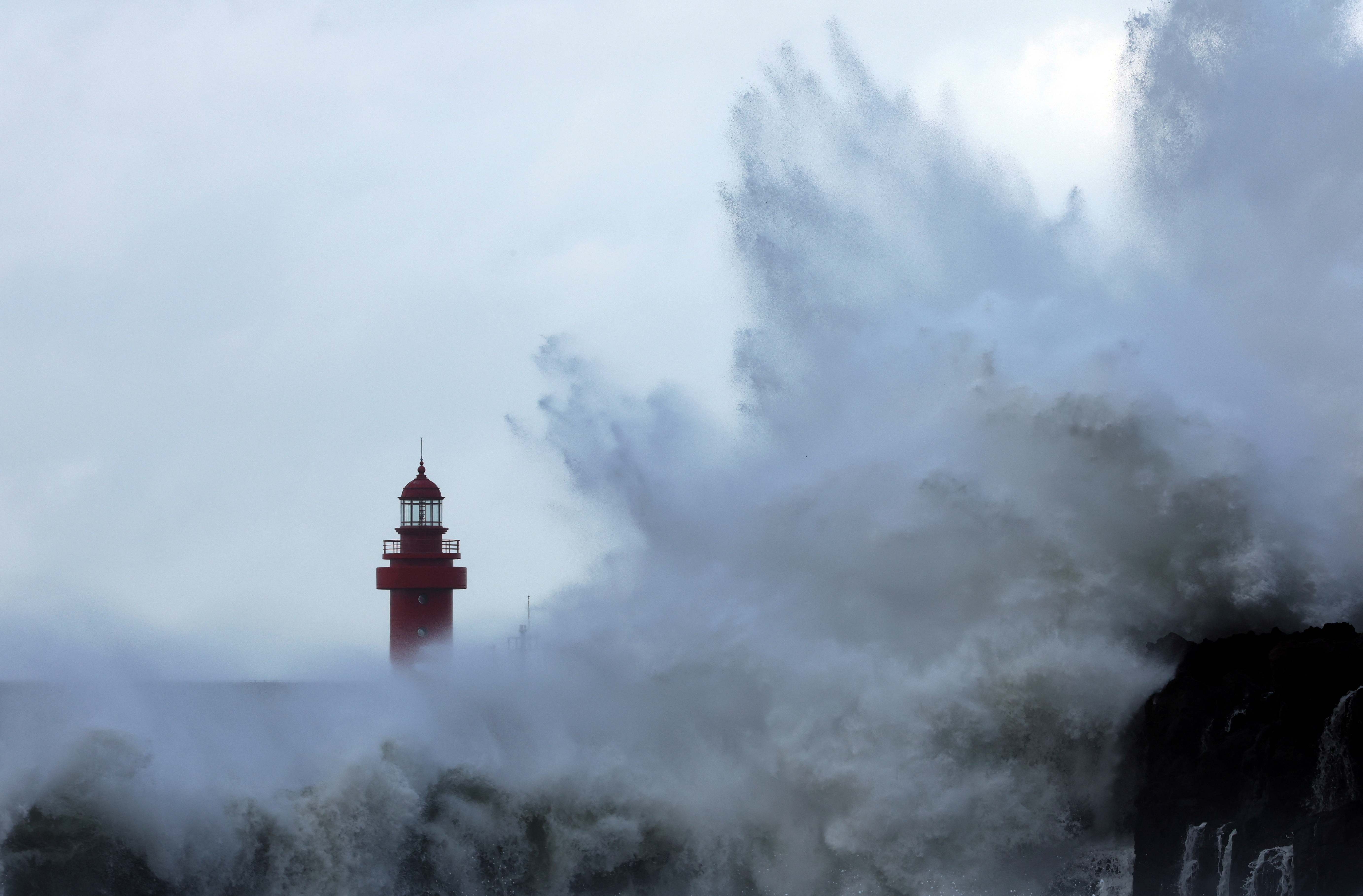 High wave hits a port caused by typhoon Hinnamnor on Jeju island