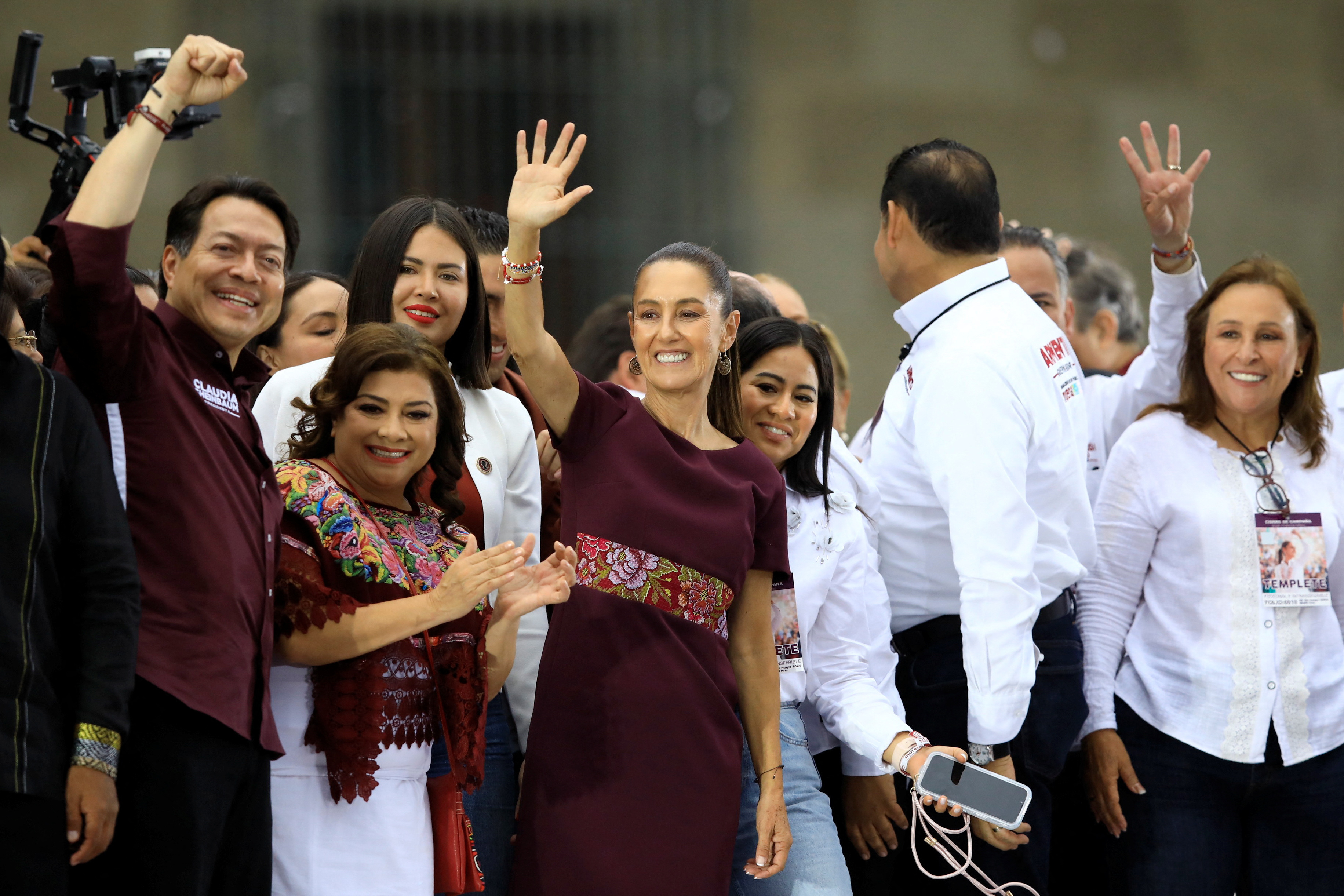 Presidential candidate of the ruling MORENA party Claudia Sheinbaum attends a campaign rally in Mexico City