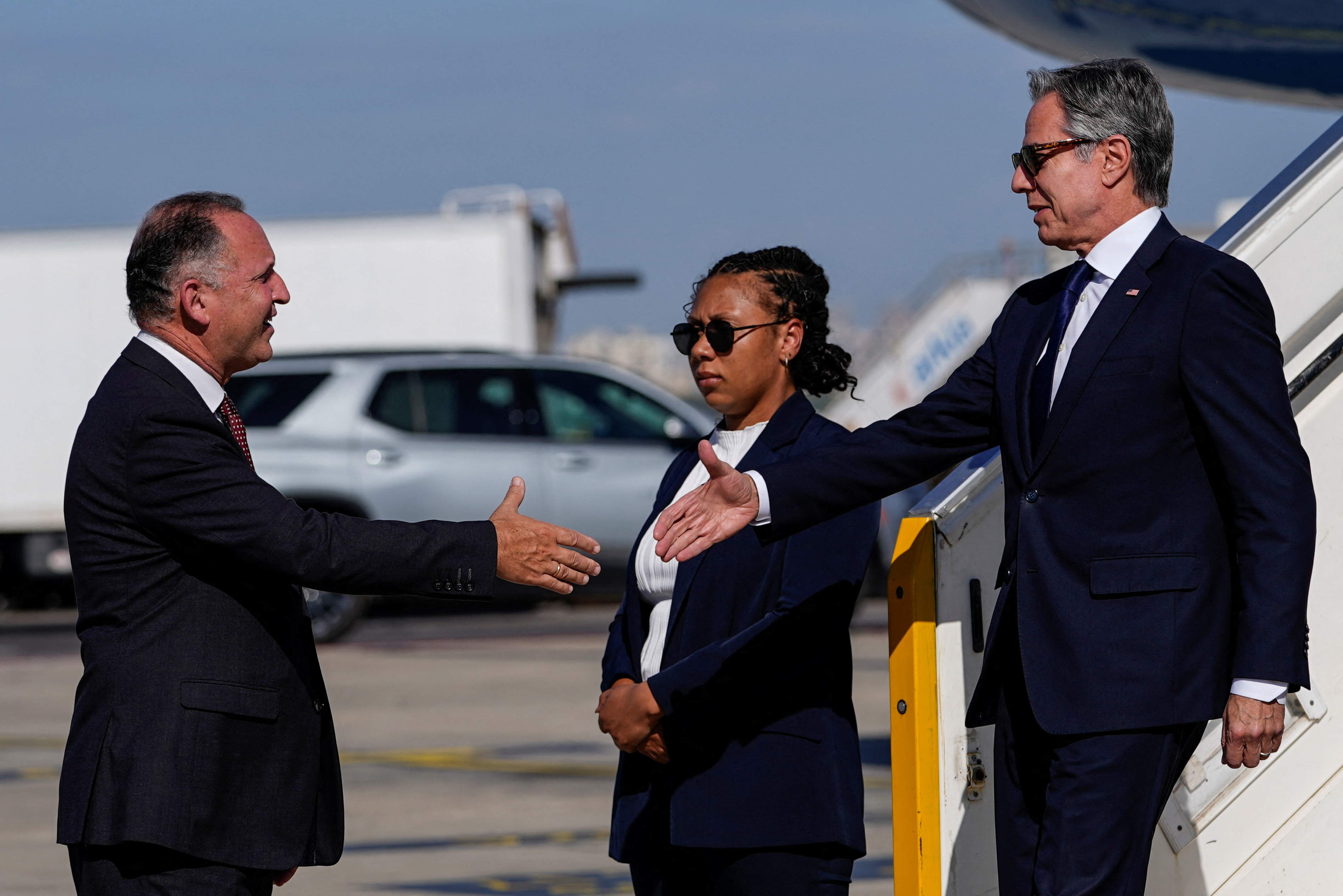 U.S. Secretary of State Antony Blinken arrives in Tel Aviv