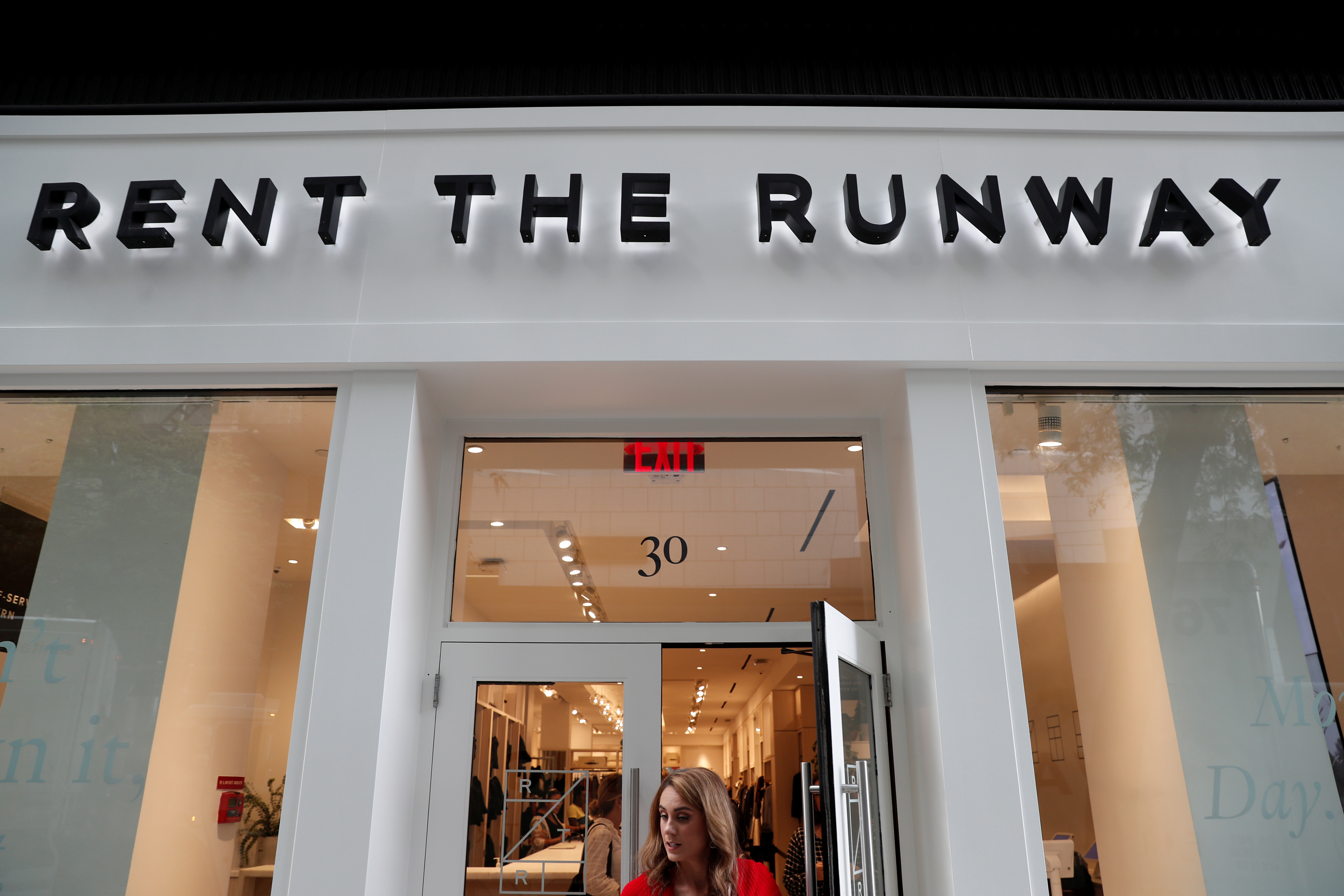 The Rent The Runway store, an online subscription service for women to rent designer dress and accessory items, is seen in New York City
