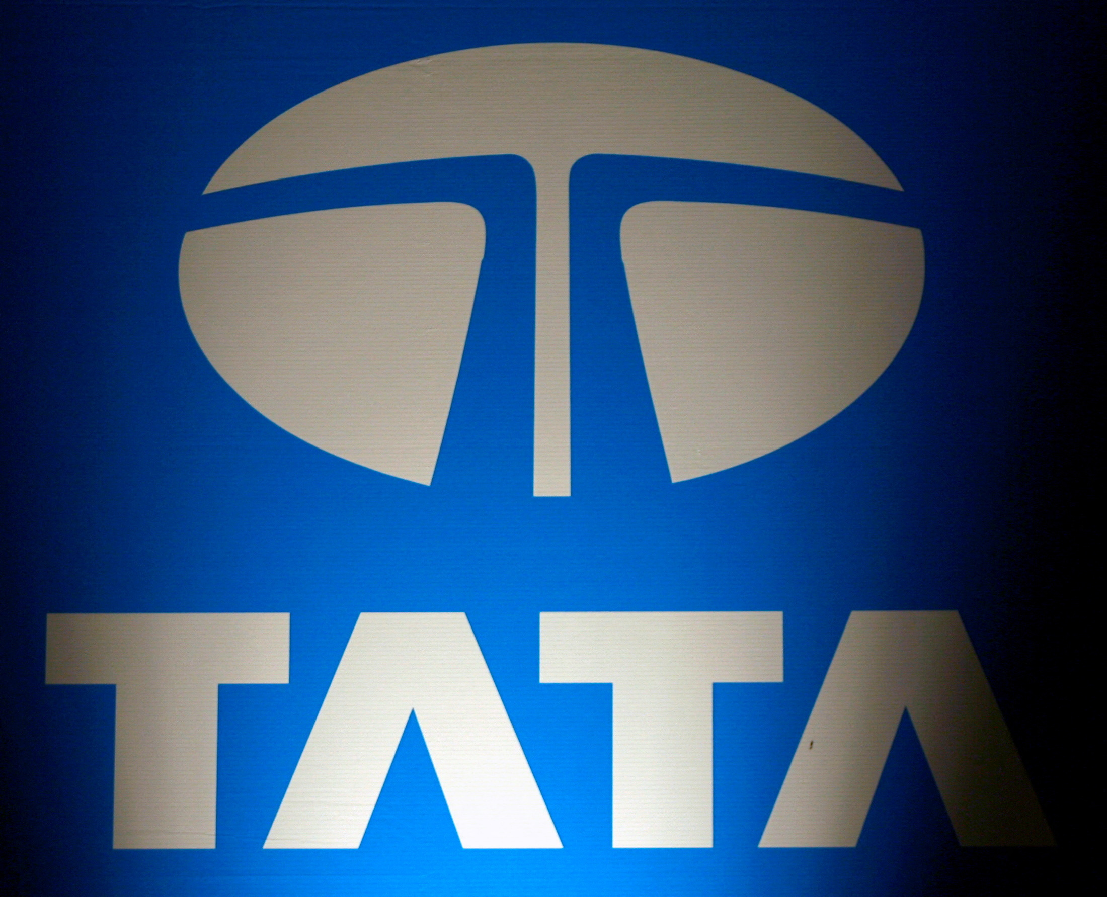 Logo of Tata Group is seen at a business meeting in New Delhi