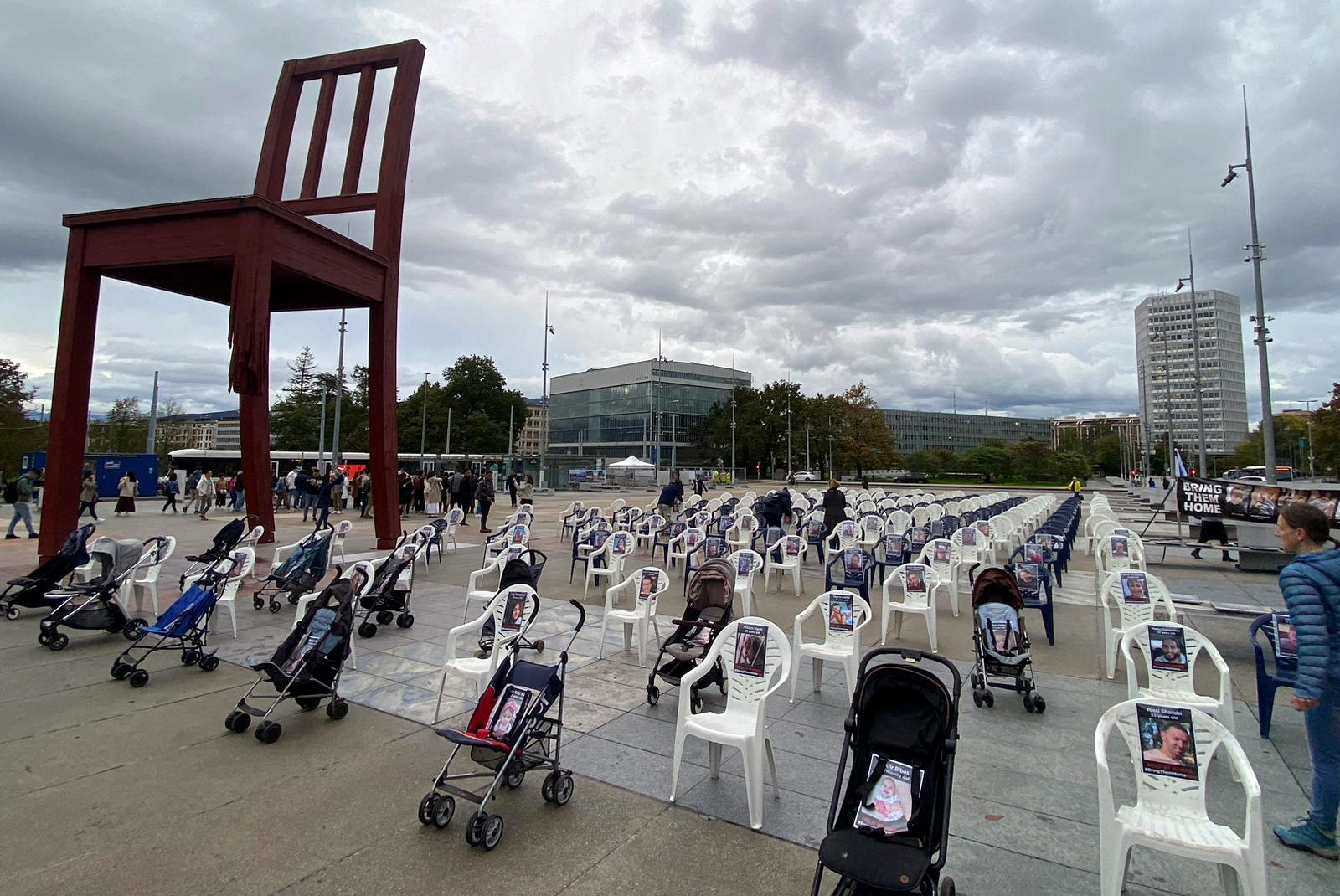 Outside UN In Geneva, Empty Chairs Symbolise Hostages Taken By Hamas ...