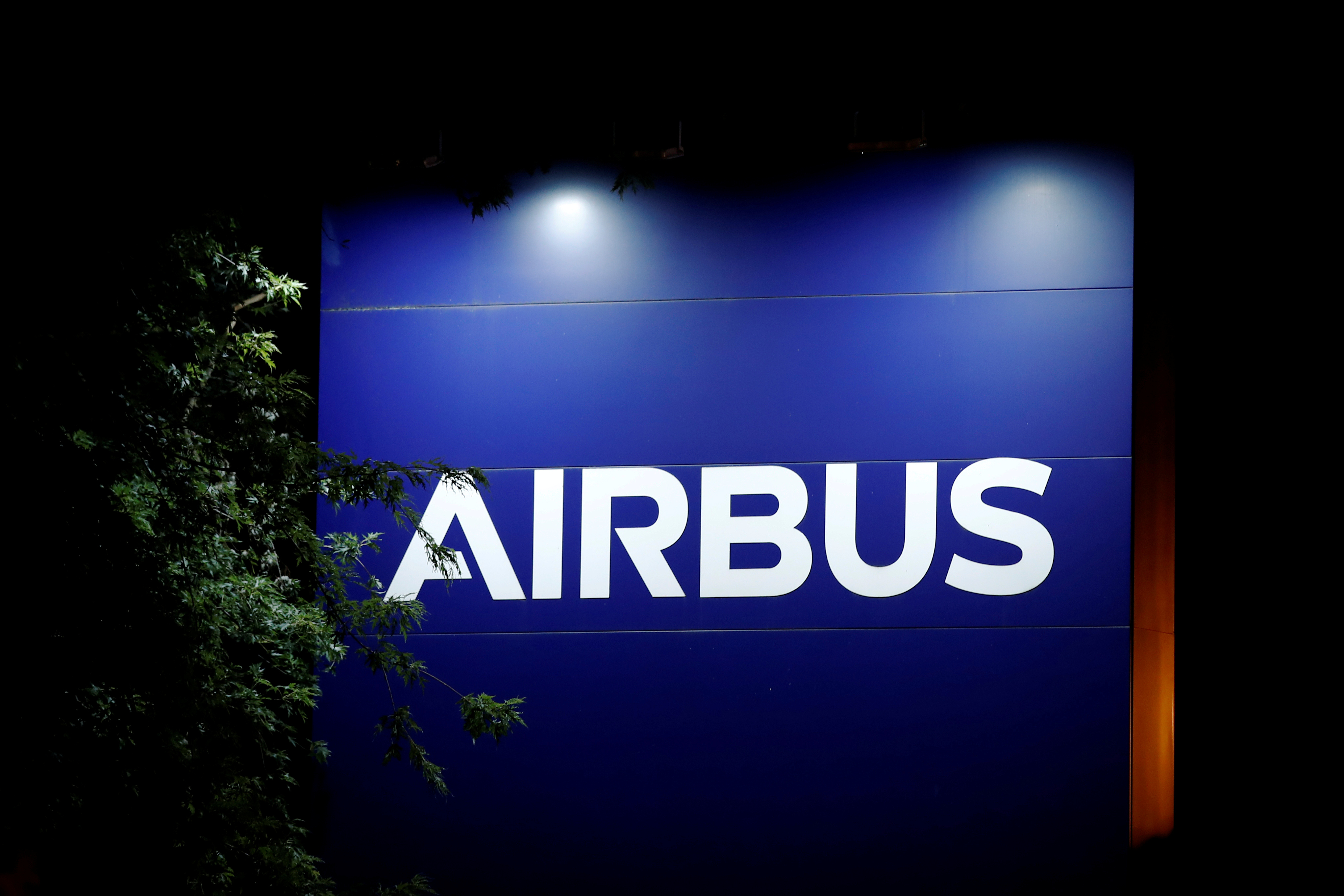 A logo of Airbus is seen at the entrance of its factory in Blagnac near Toulouse, France, July 2, 2020. REUTERS/Benoit Tessier