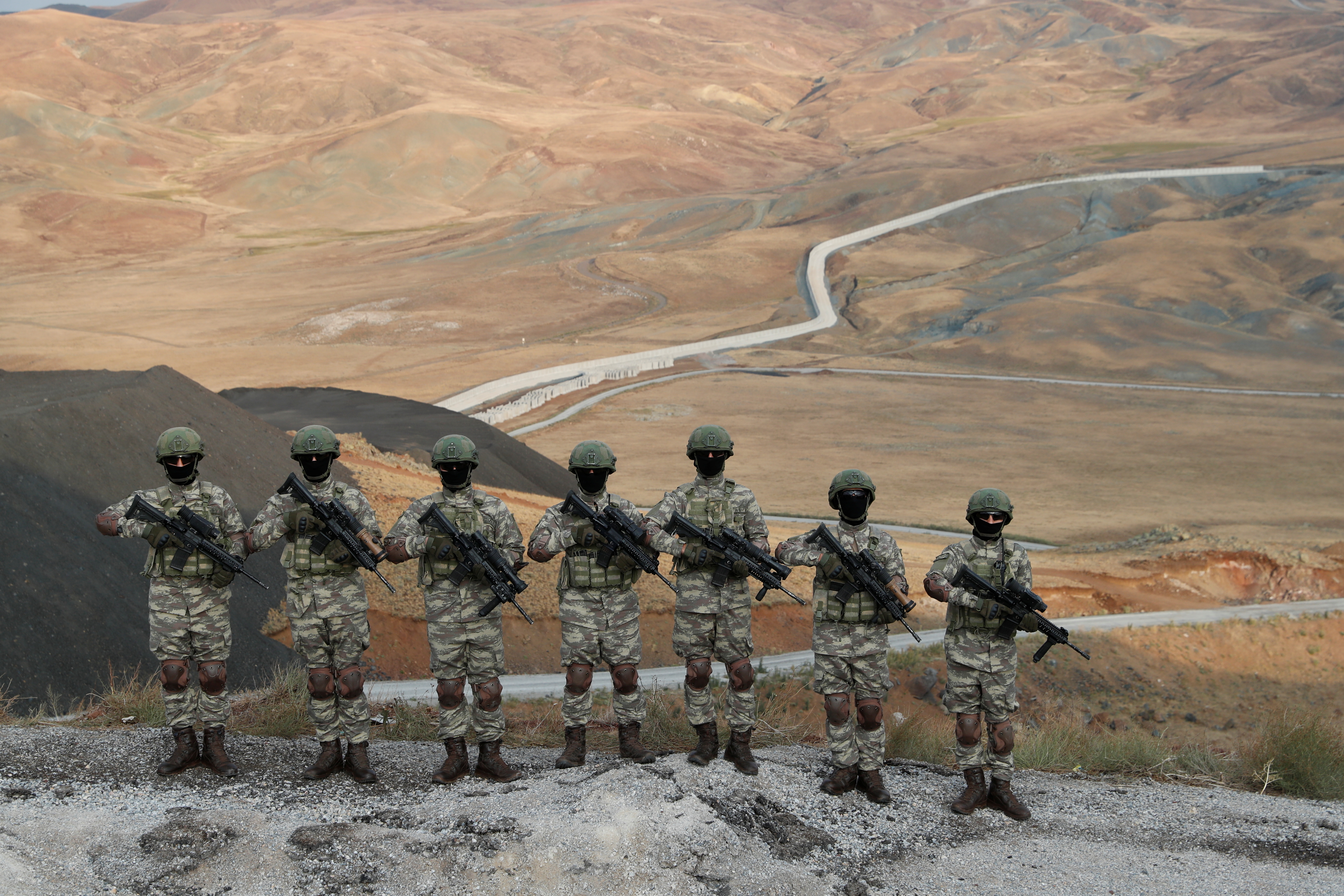 Turkish commandos stand near a military post on the Turkish-Iranian border in Van province